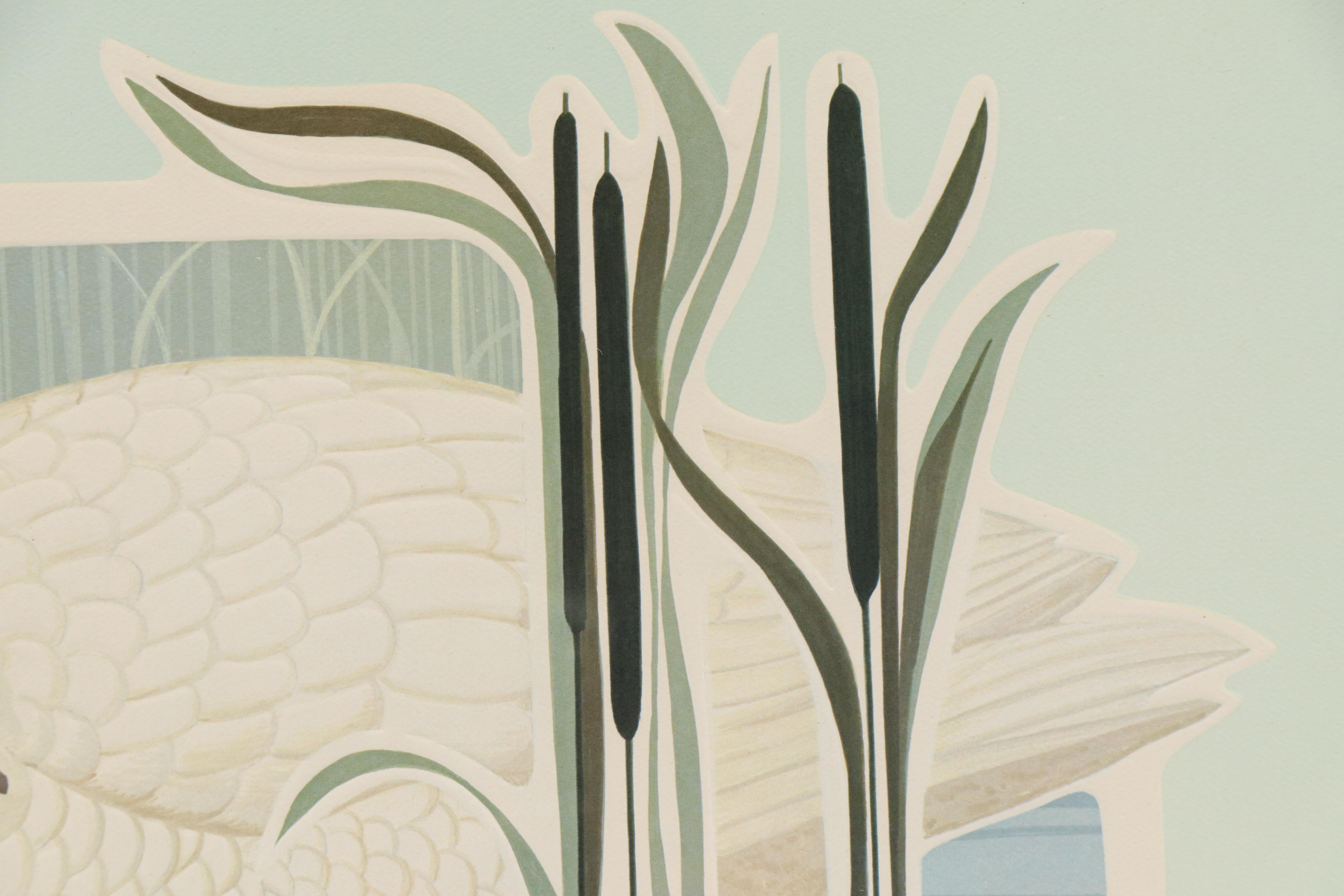 Harry Wysocki Embossed Offset Lithograph of Swans