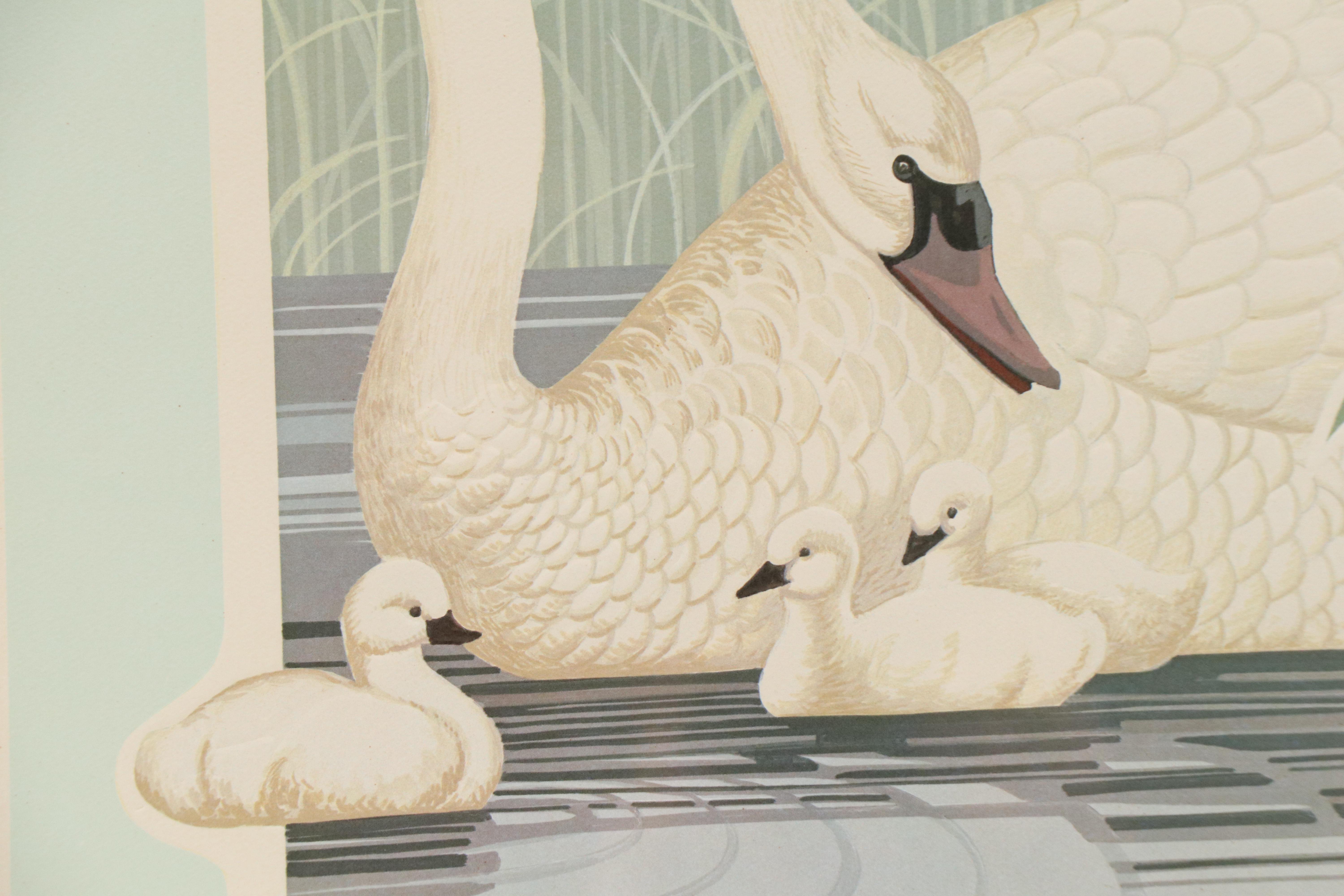 Harry Wysocki Embossed Offset Lithograph of Swans