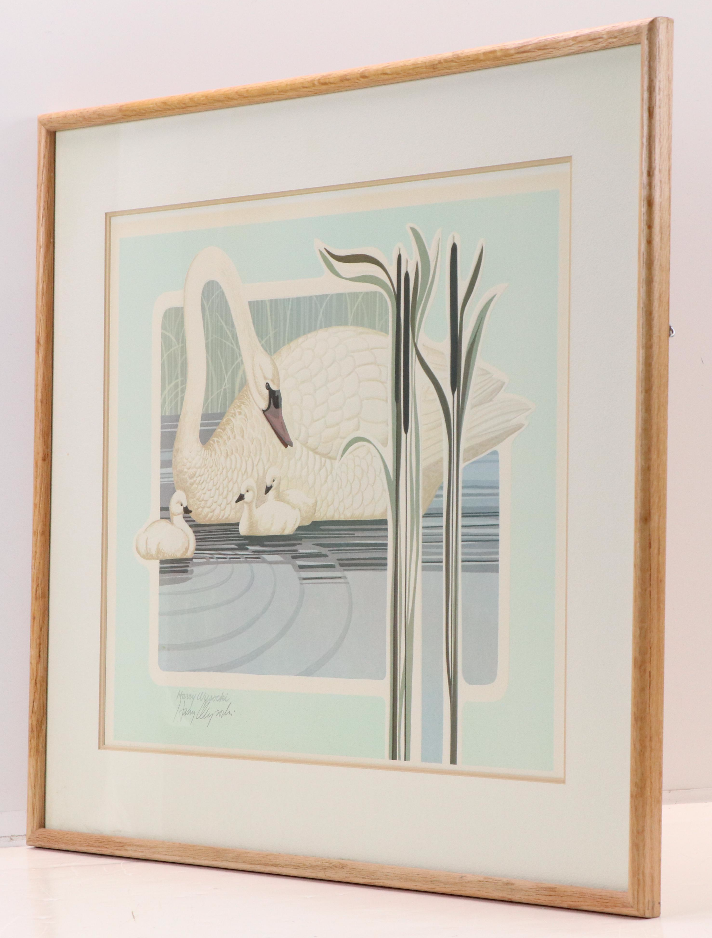 Harry Wysocki Embossed Offset Lithograph of Swans