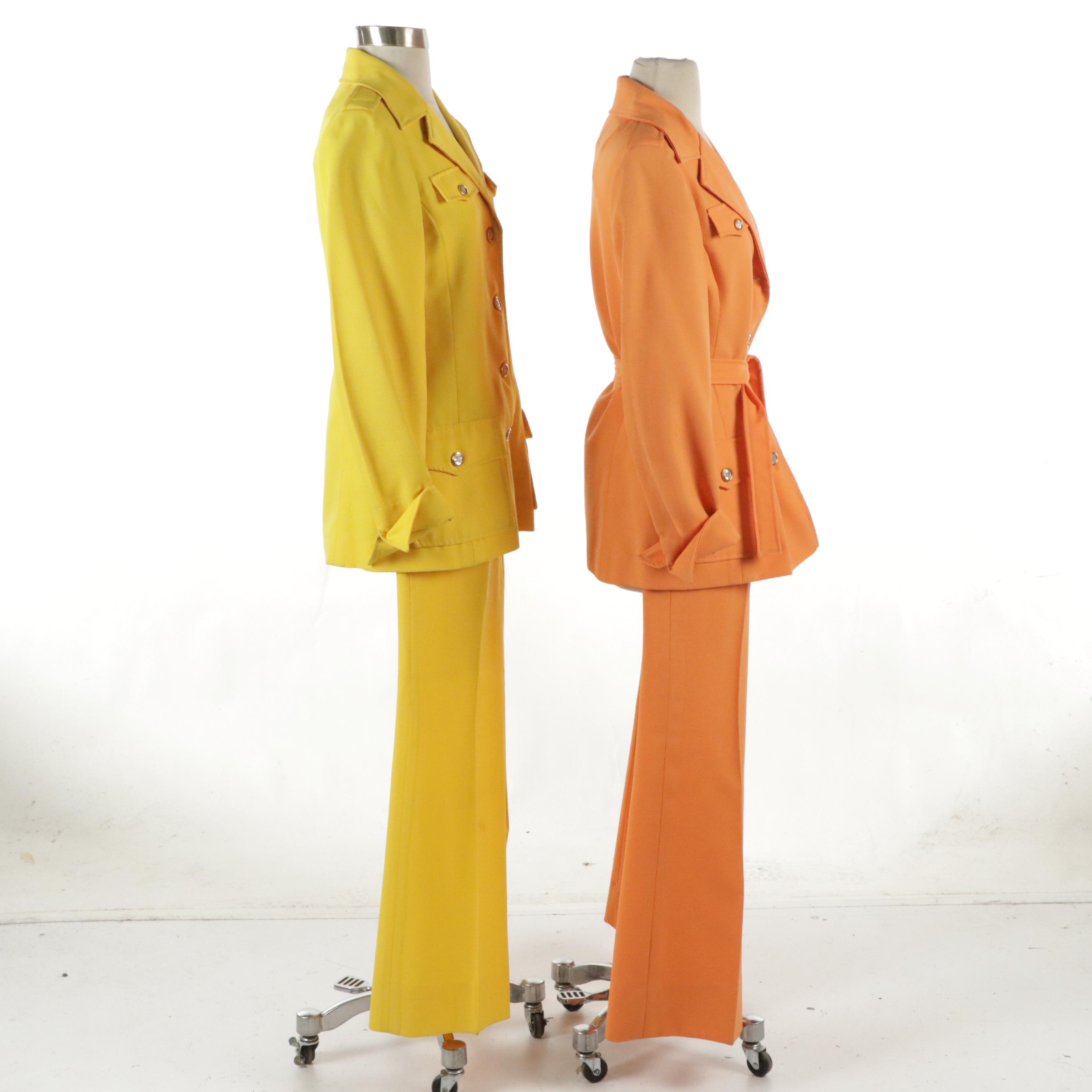 Vintage Fashionaire Orange and Yellow Pantsuits with Belts