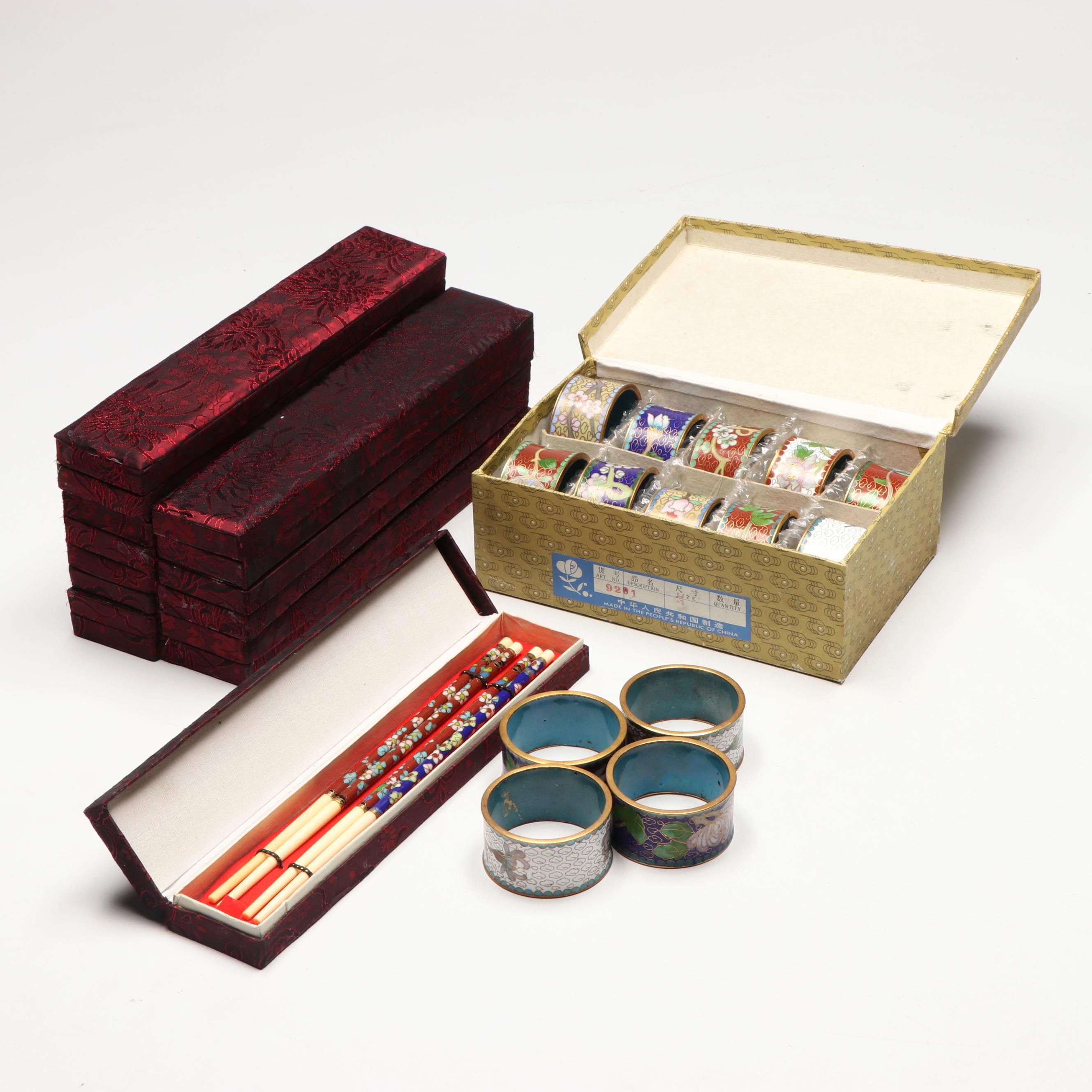 Chinese Cloisonné Napkin Rings with Chopsticks