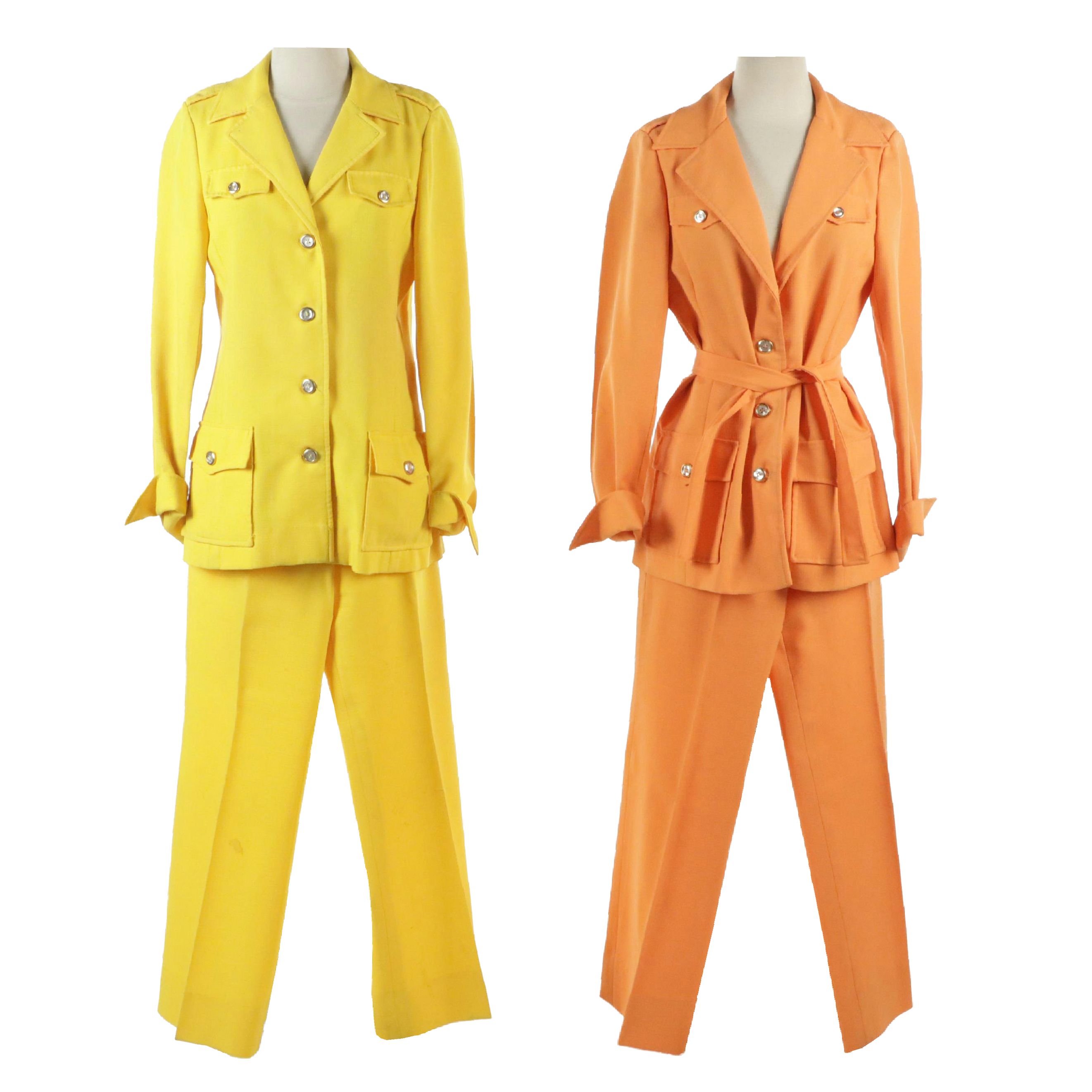 Vintage Fashionaire Orange and Yellow Pantsuits with Belts
