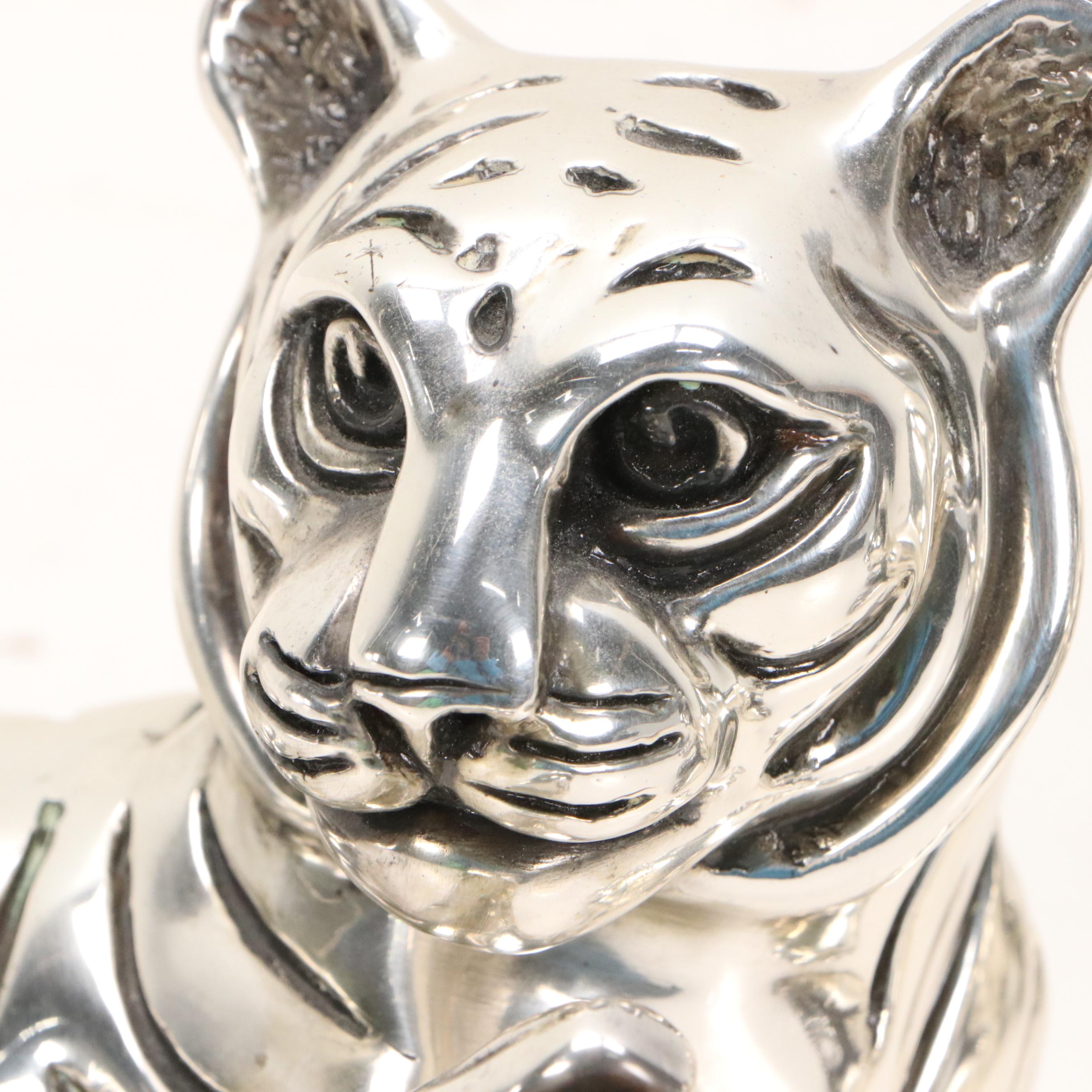 D'Argenta Silver Plated Resin Sculptures of Lion and Tiger Cubs
