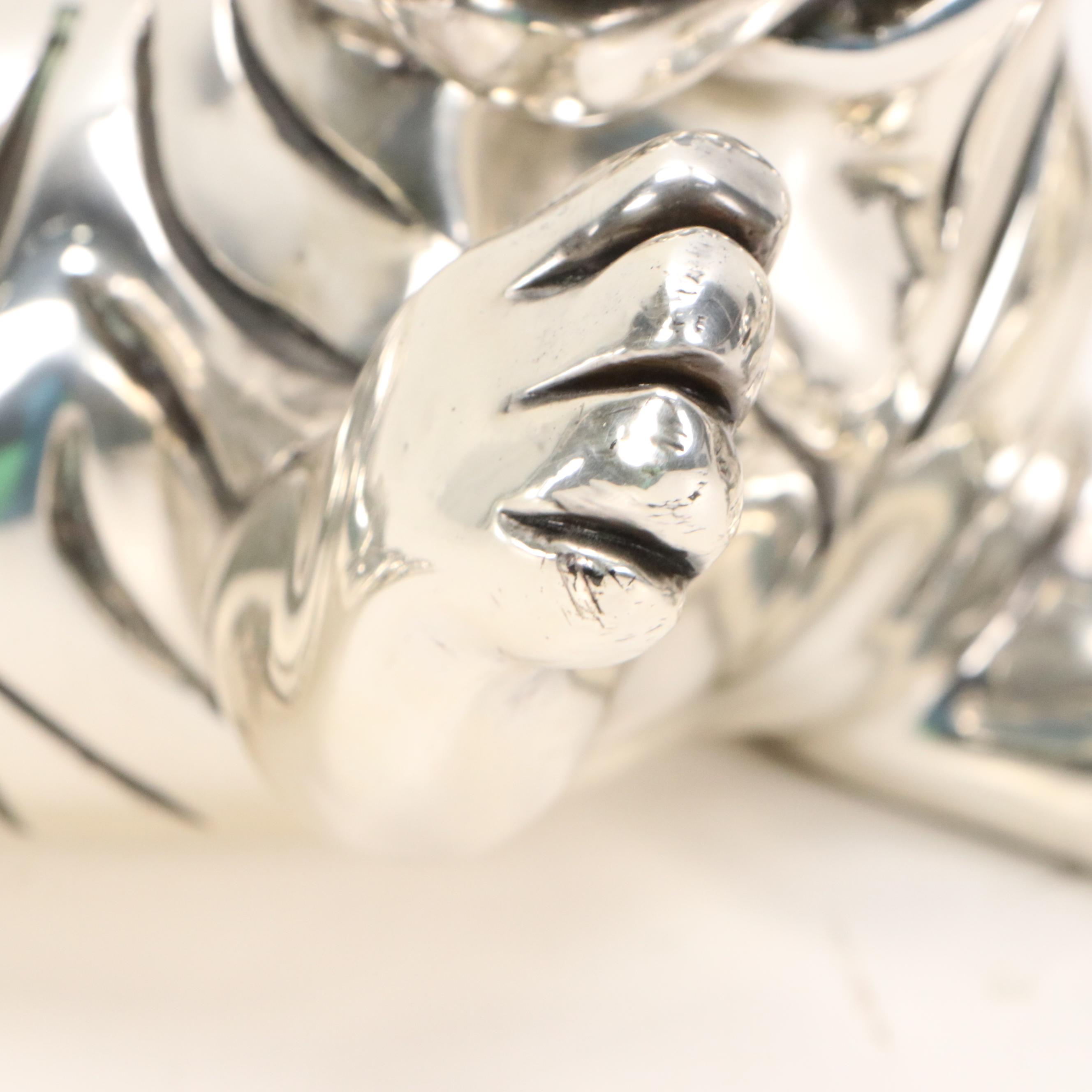 D'Argenta Silver Plated Resin Sculptures of Lion and Tiger Cubs