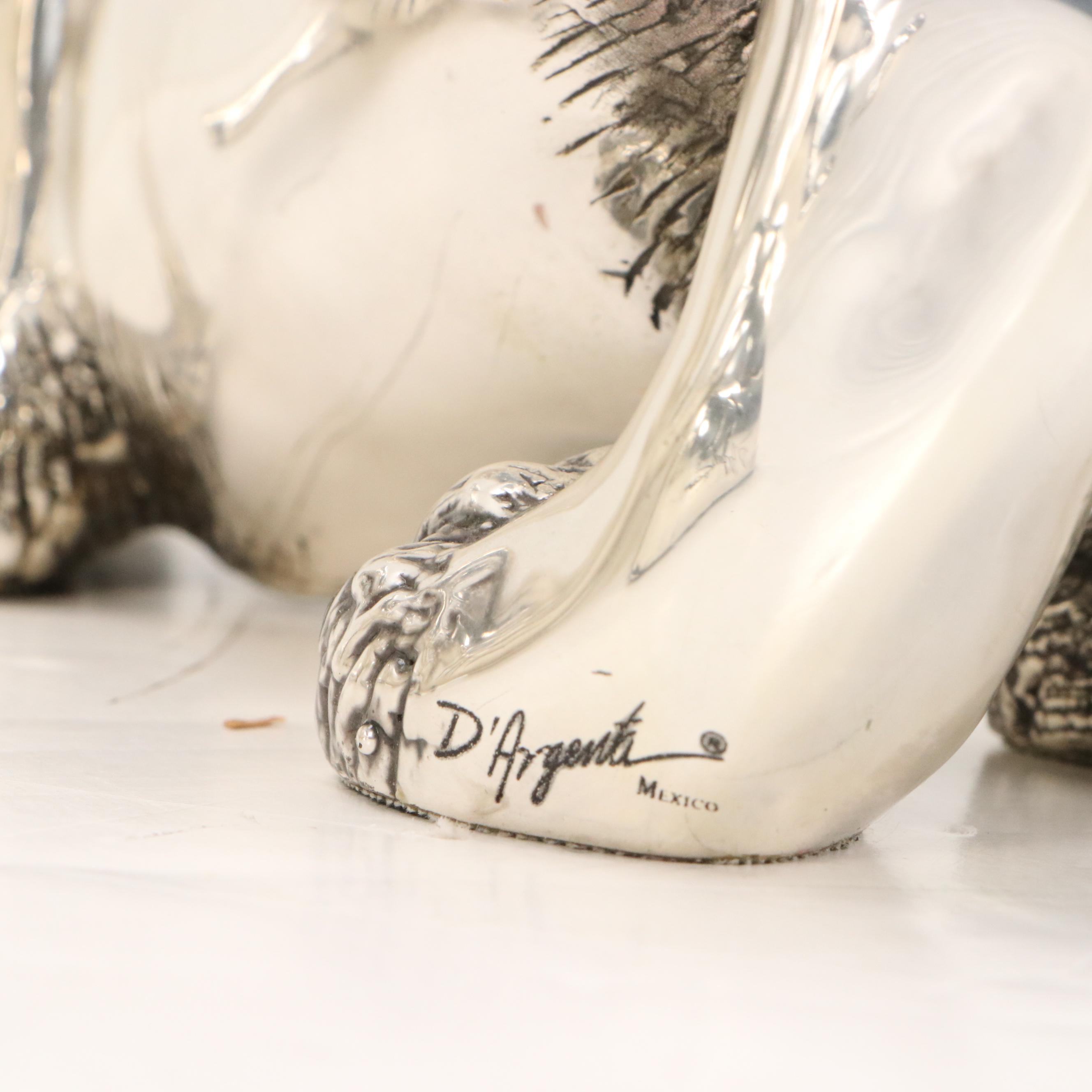 D'Argenta Silver Plated Resin Sculptures of Lion and Tiger Cubs