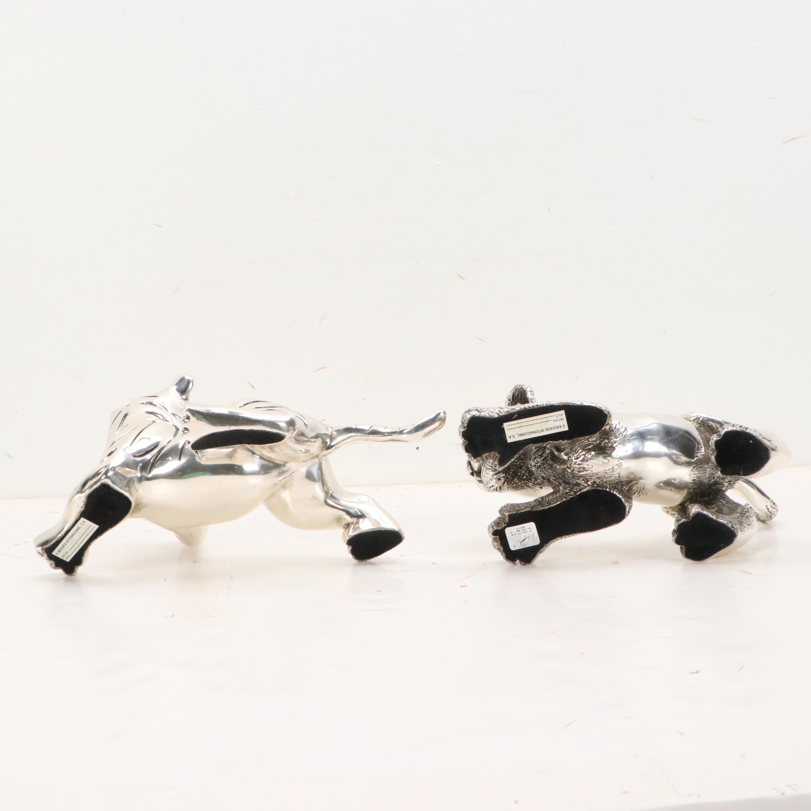 D'Argenta Silver Plated Resin Sculptures of Lion and Tiger Cubs