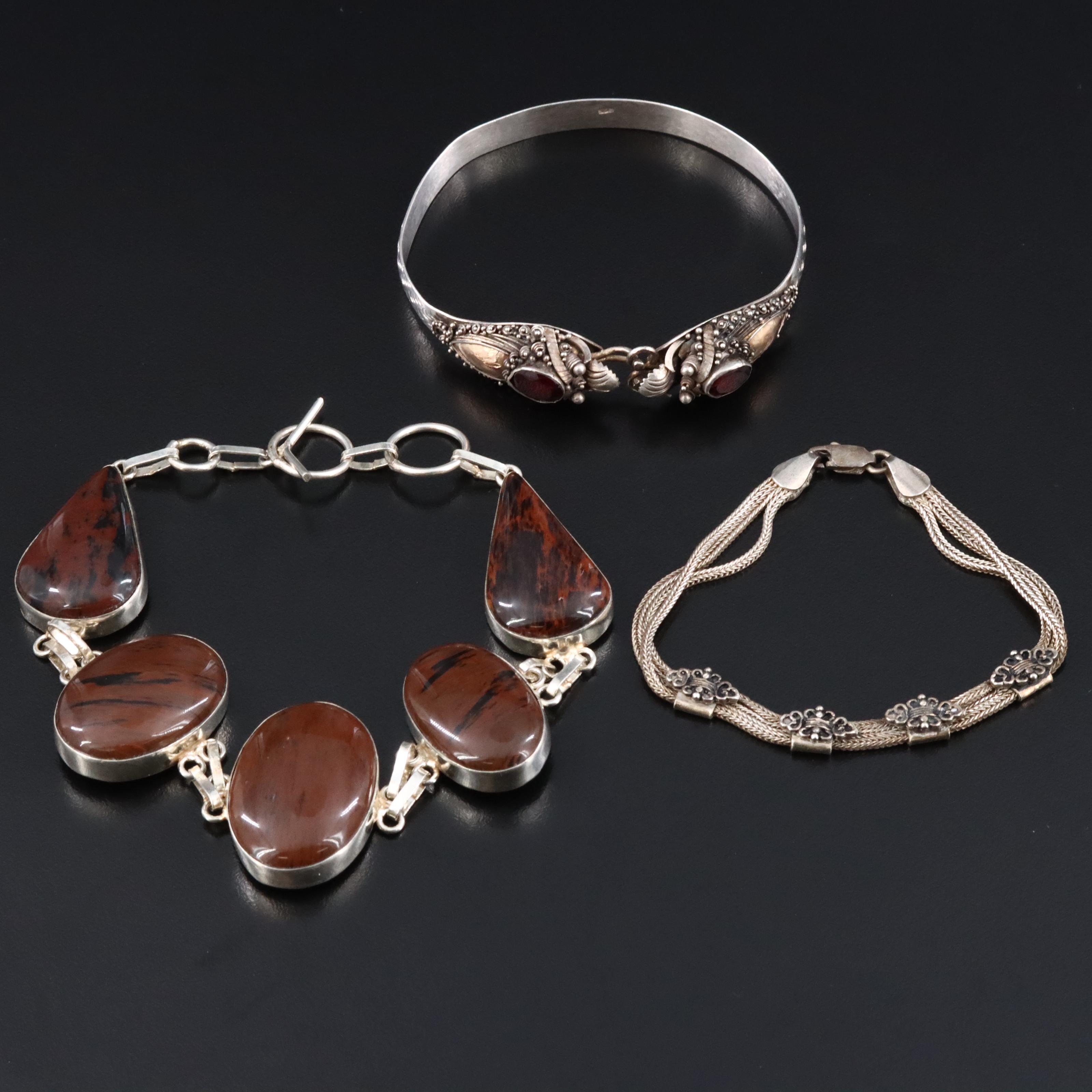 Vintage Sterling Bracelets Featuring Garnets and Jasper