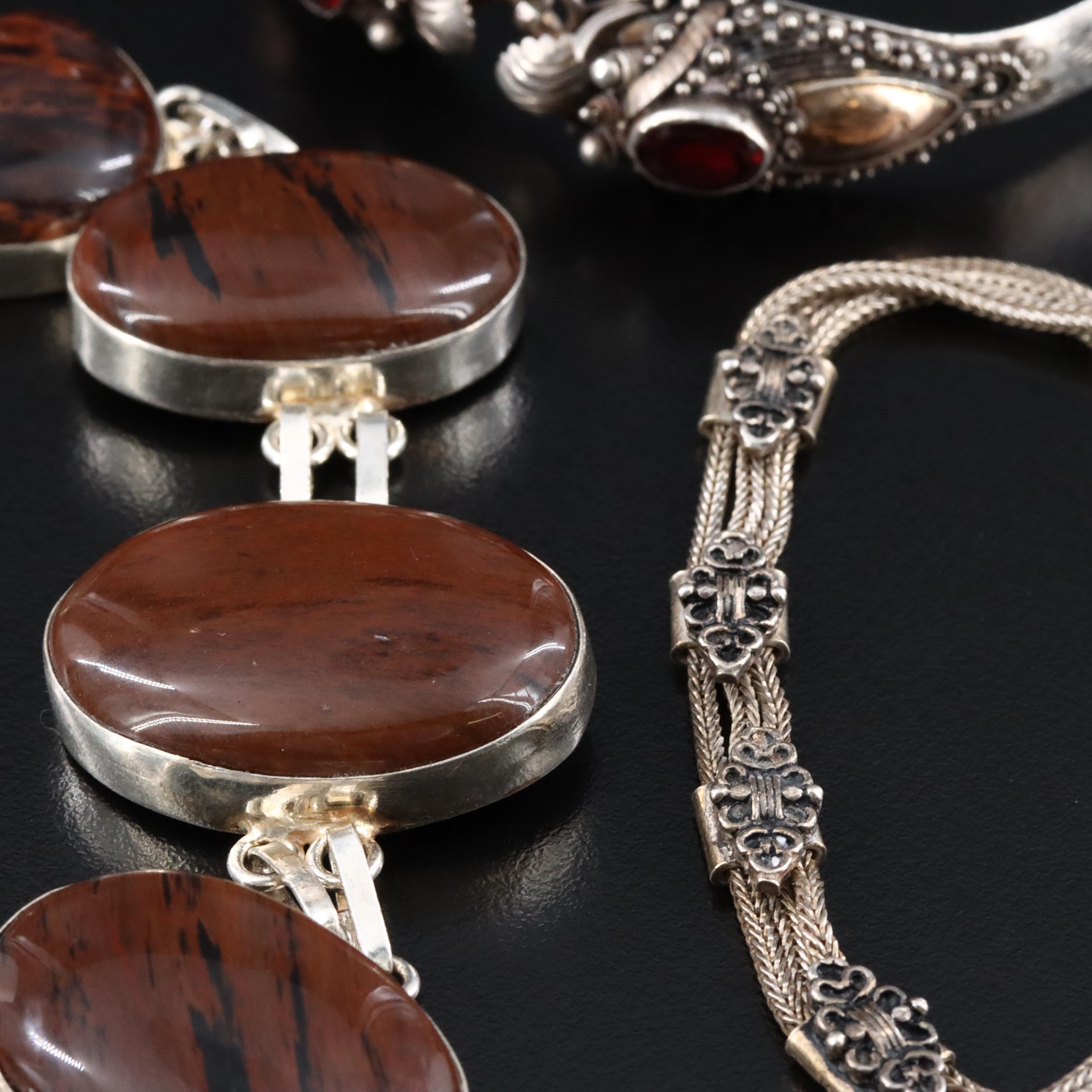 Vintage Sterling Bracelets Featuring Garnets and Jasper