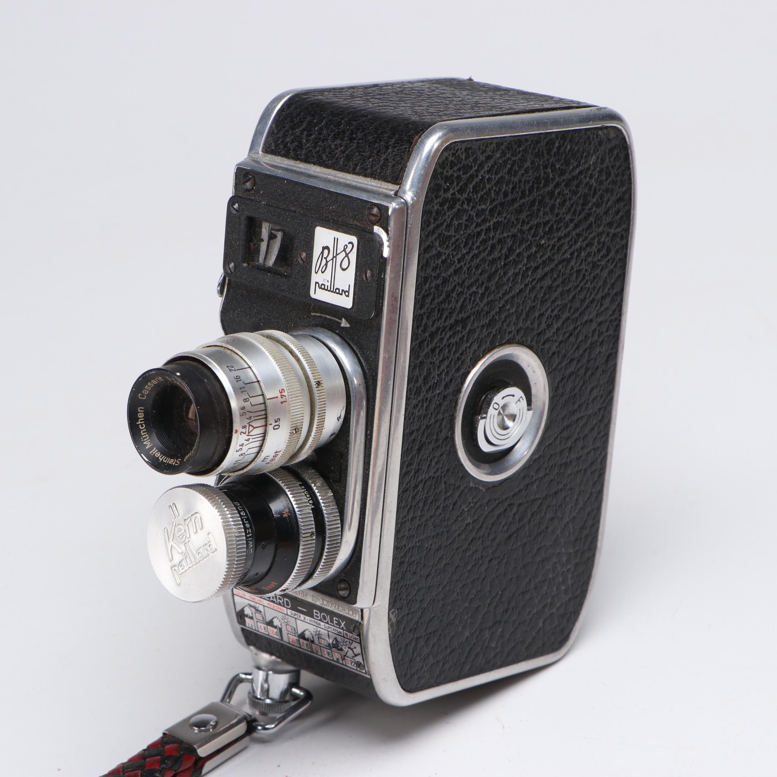 Bolex Paillard E8 Swiss 8mm Movie Camera with Vintage Slide Film Storage Case