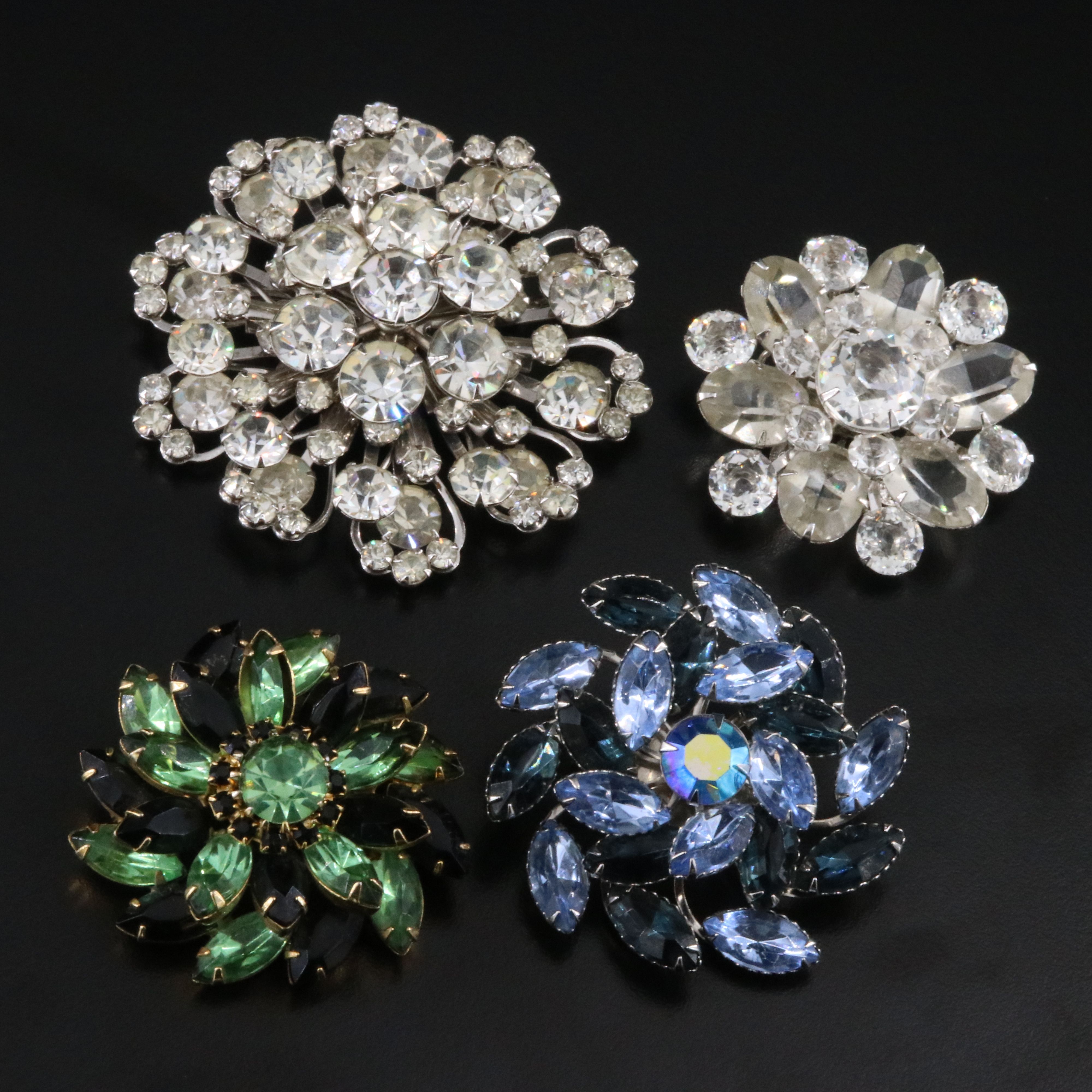 Rhinestone and Crystal Cluster Brooches