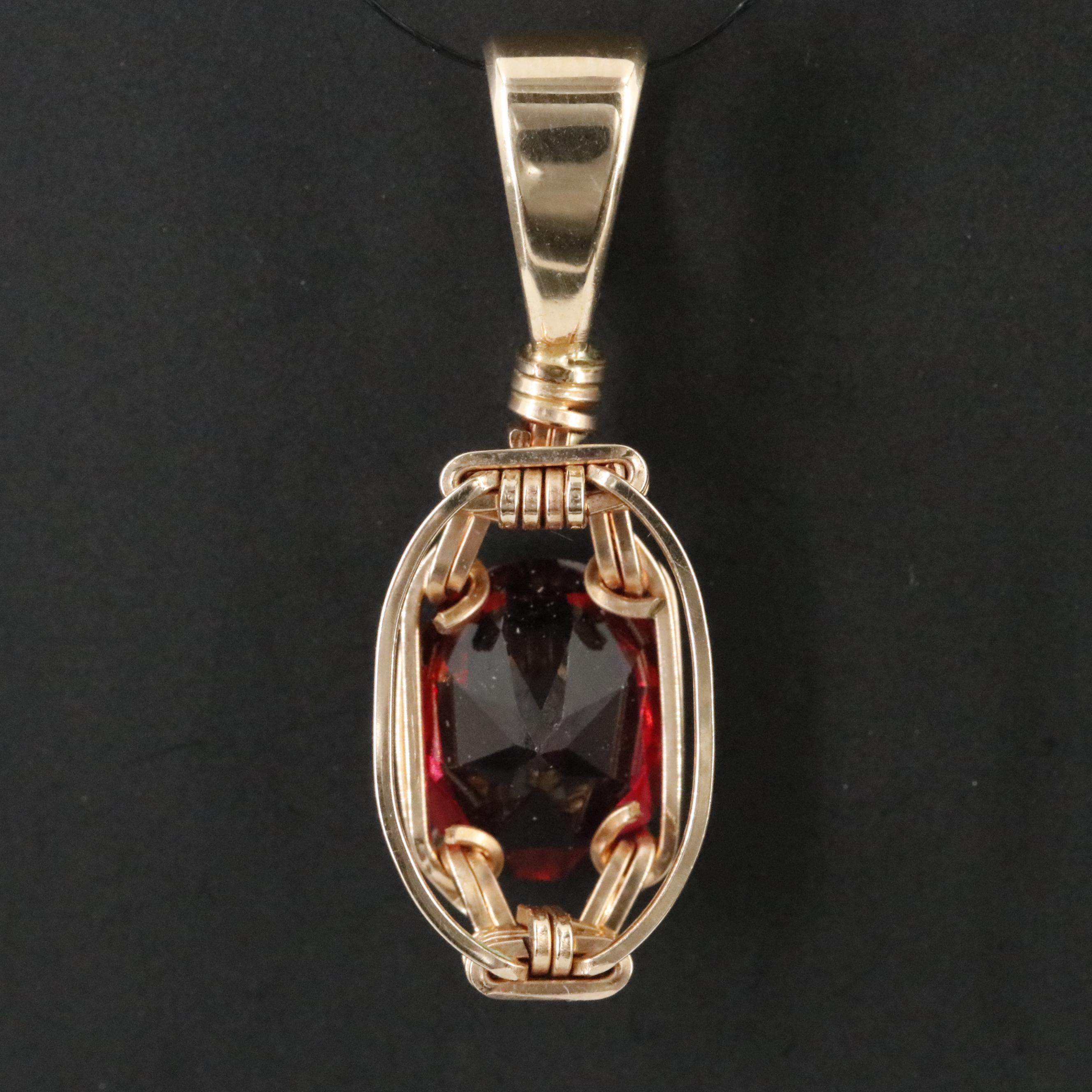 10K Garnet Pendant with 14K Bail