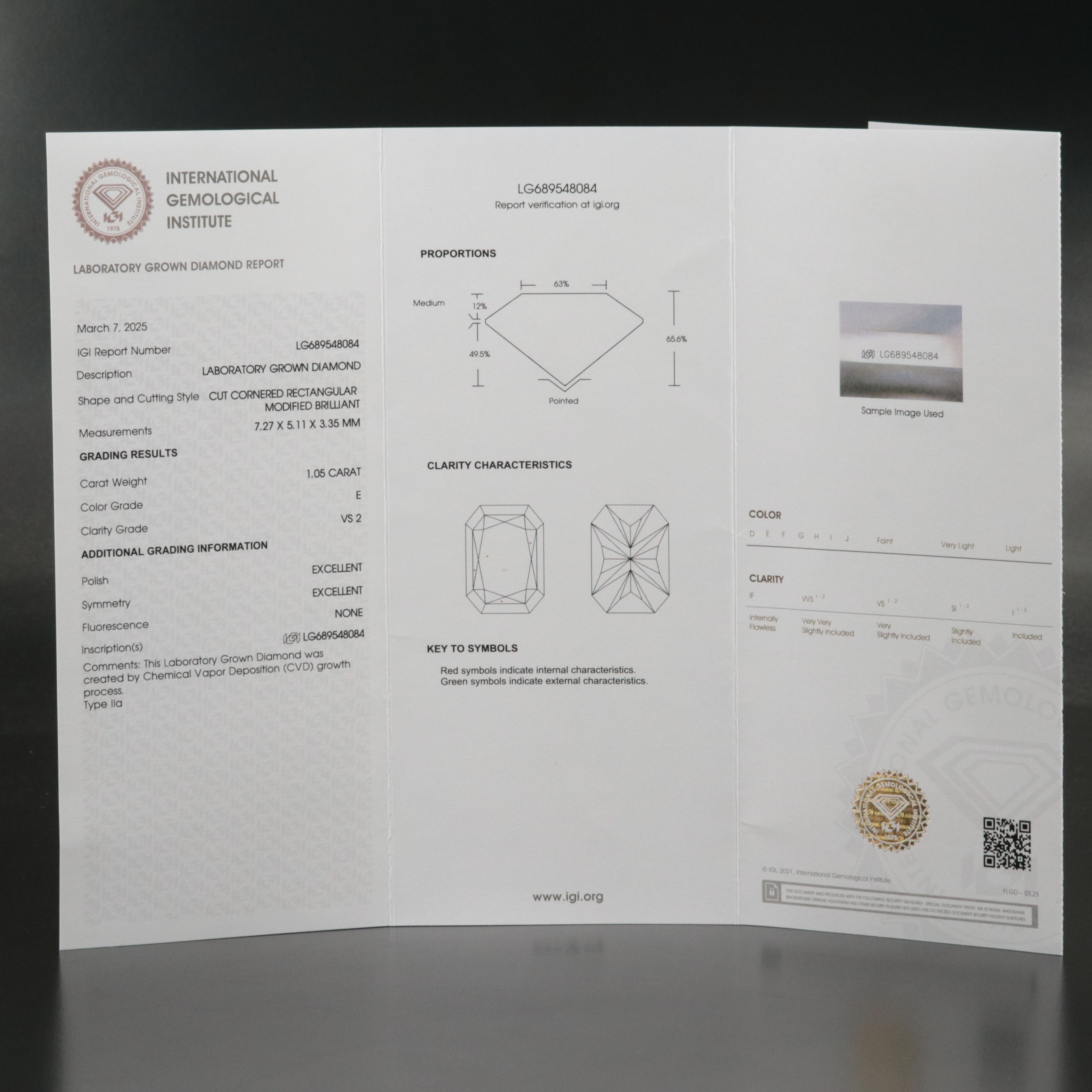 Loose 1.06 CT Lab Grown Diamond with IGI Report