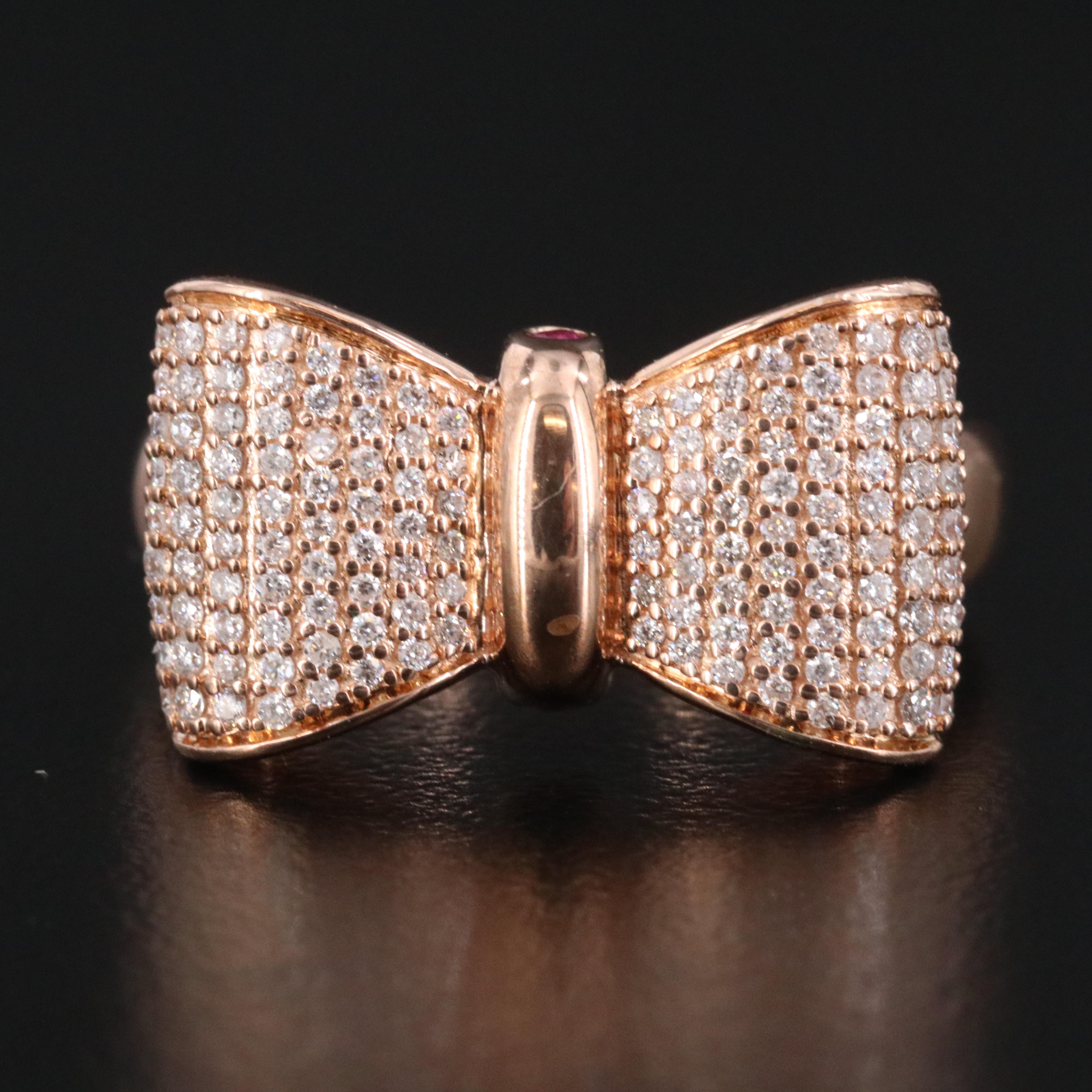 Disney Snow White 14K Rose Gold 0.50 CTW Diamond and Ruby Bow Ring