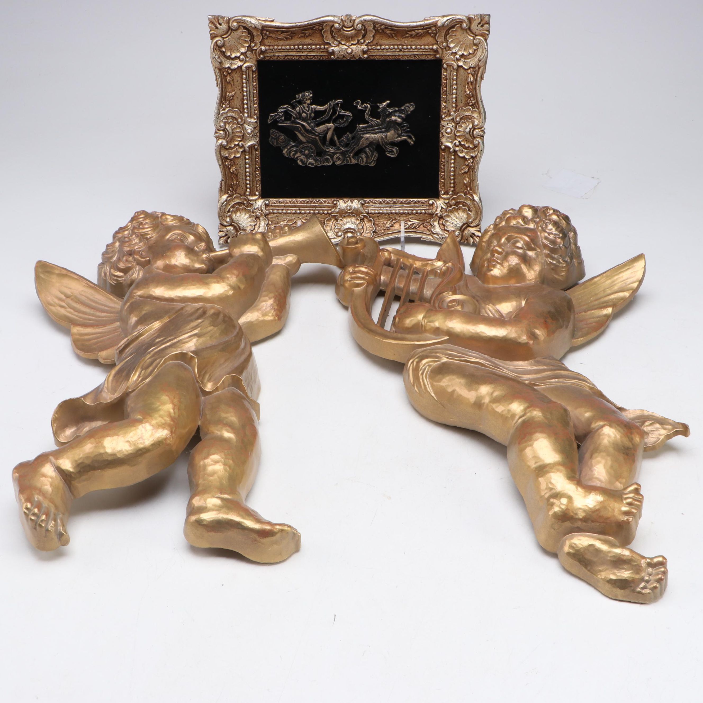 Syroco Baroque Style Musical Cherubs and Chariot Molded Plastic Wall Hangings