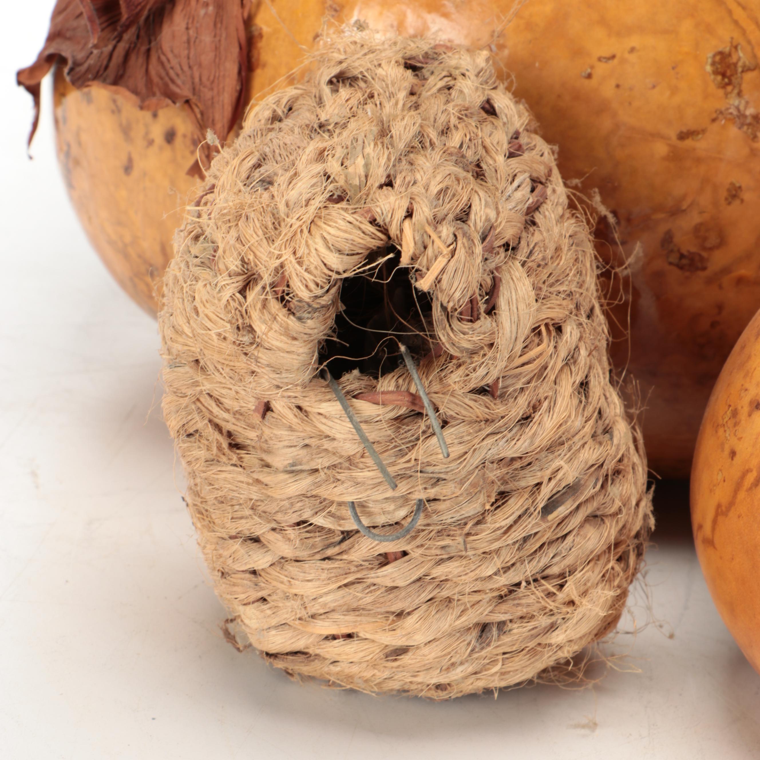 Handcrafted Gourd Pot with Apple Gourds and Other Natural Décor