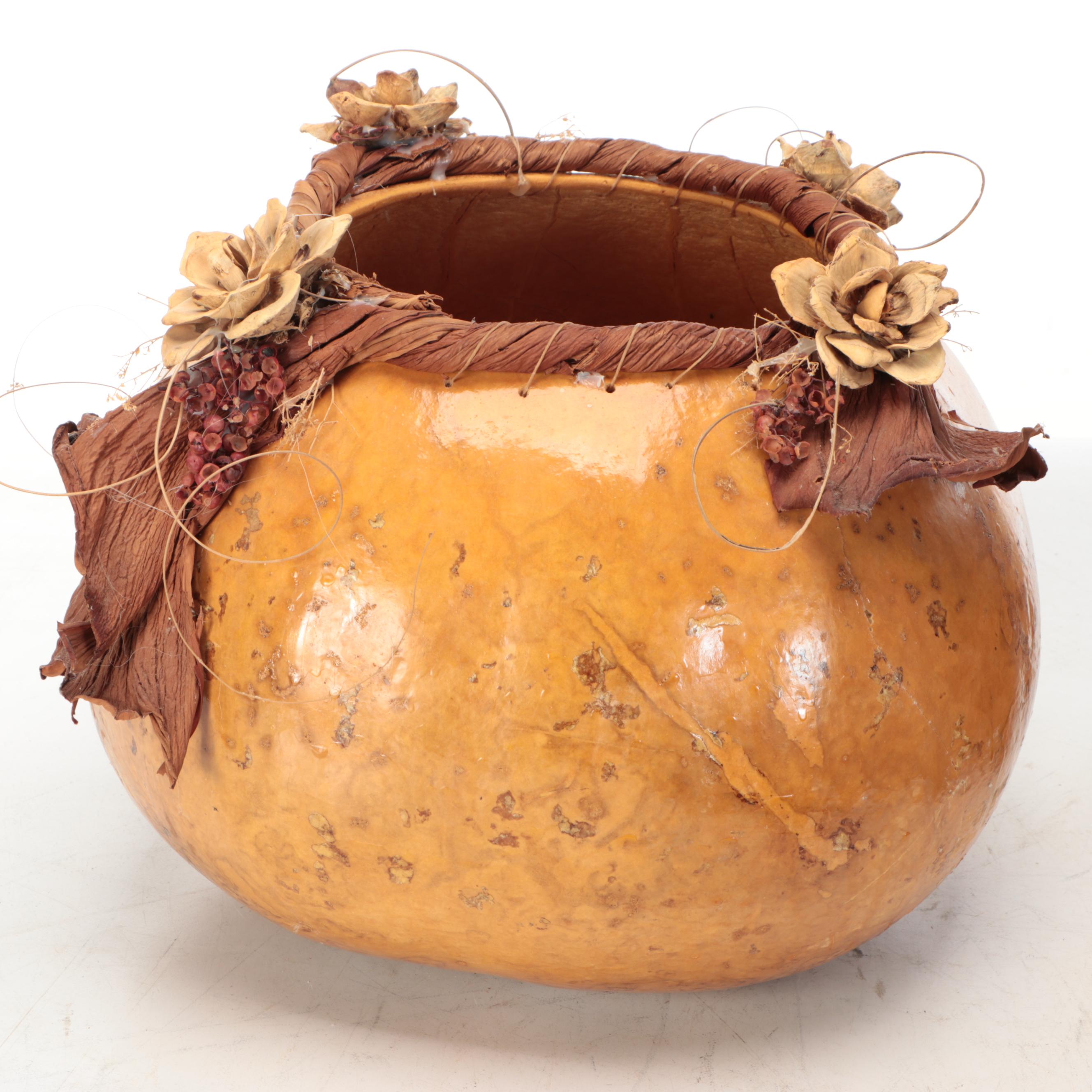 Handcrafted Gourd Pot with Apple Gourds and Other Natural Décor