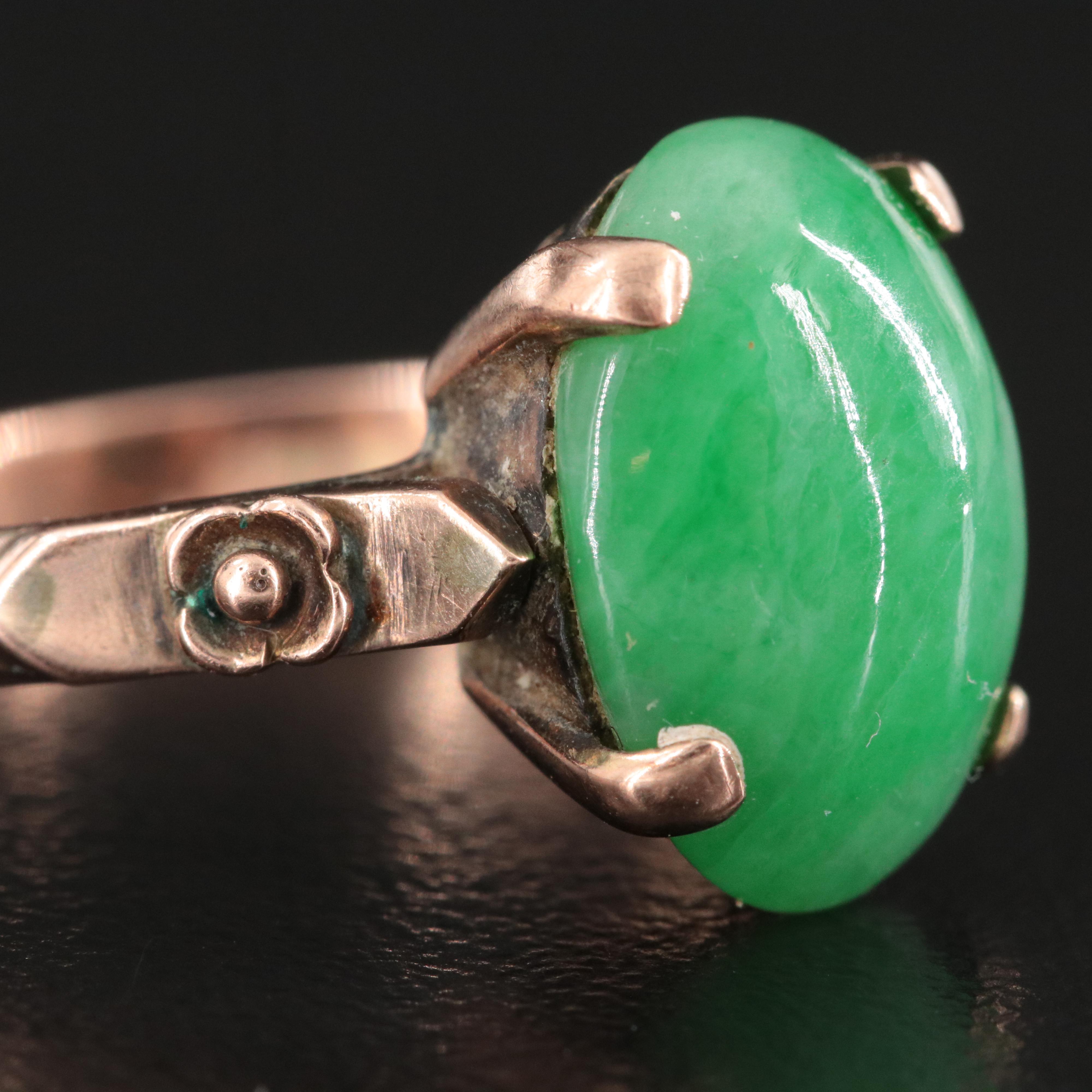 Victorian 9K Rose Gold Jadeite Ring