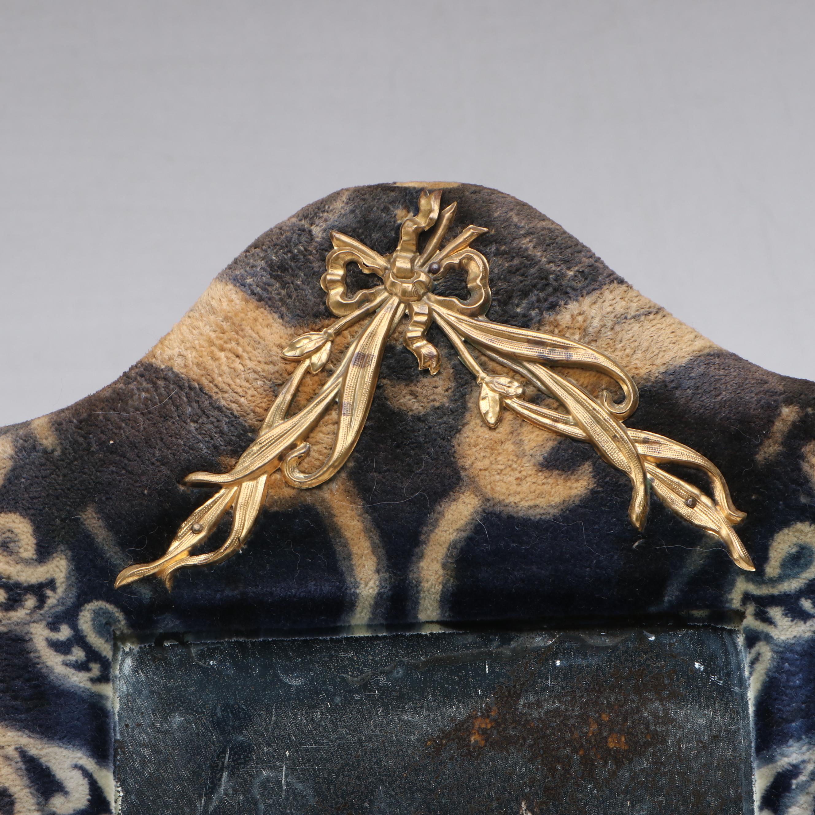 Victorian Patterned Fabric Vanity Mirror with Wooden Compartment