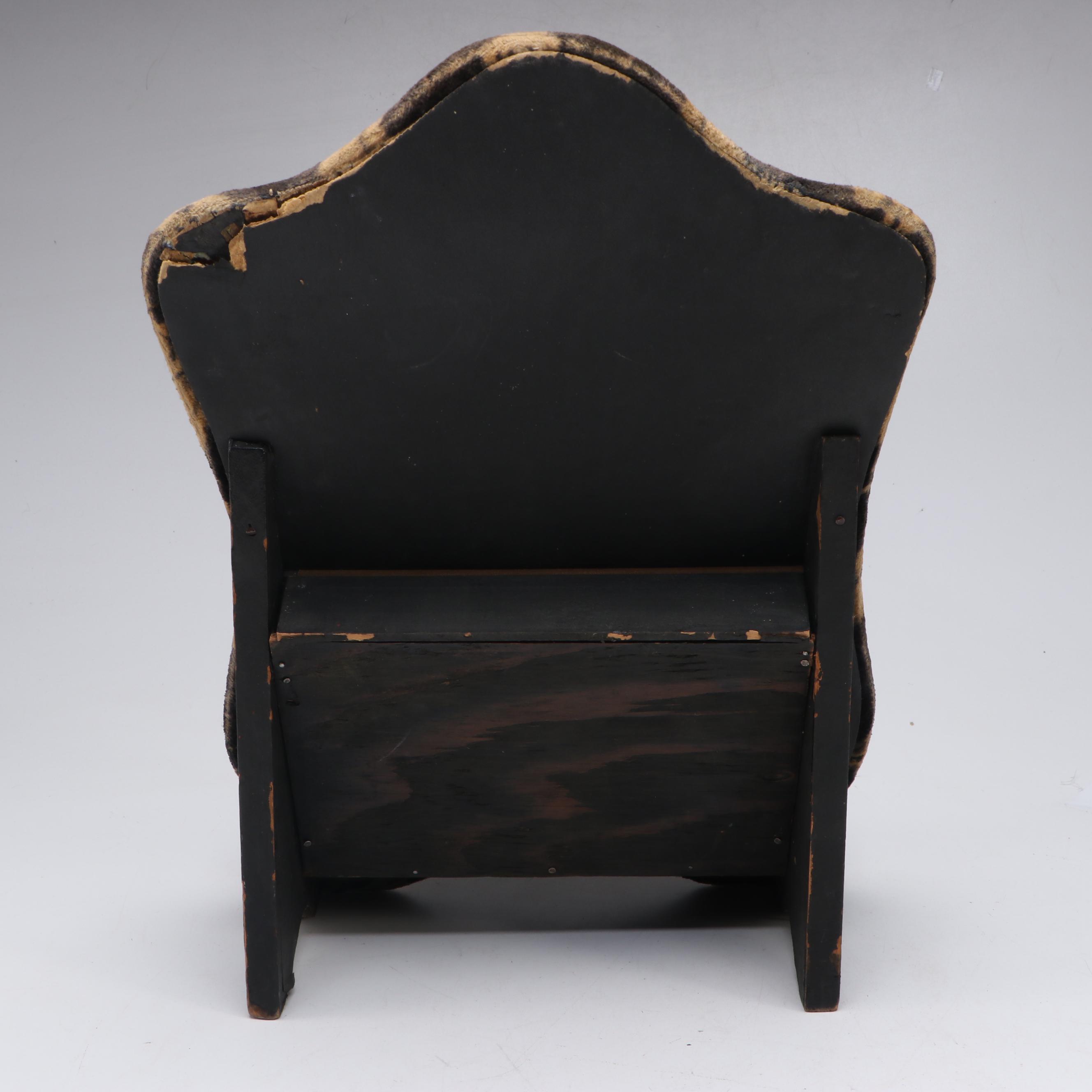 Victorian Patterned Fabric Vanity Mirror with Wooden Compartment