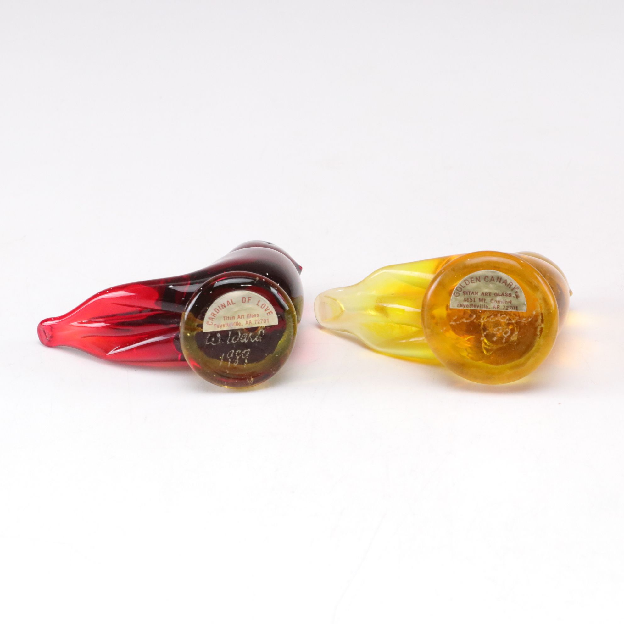 Titan "Cardinal of Love" and "Gold Canary" with Pink Swirl and Floral Vases