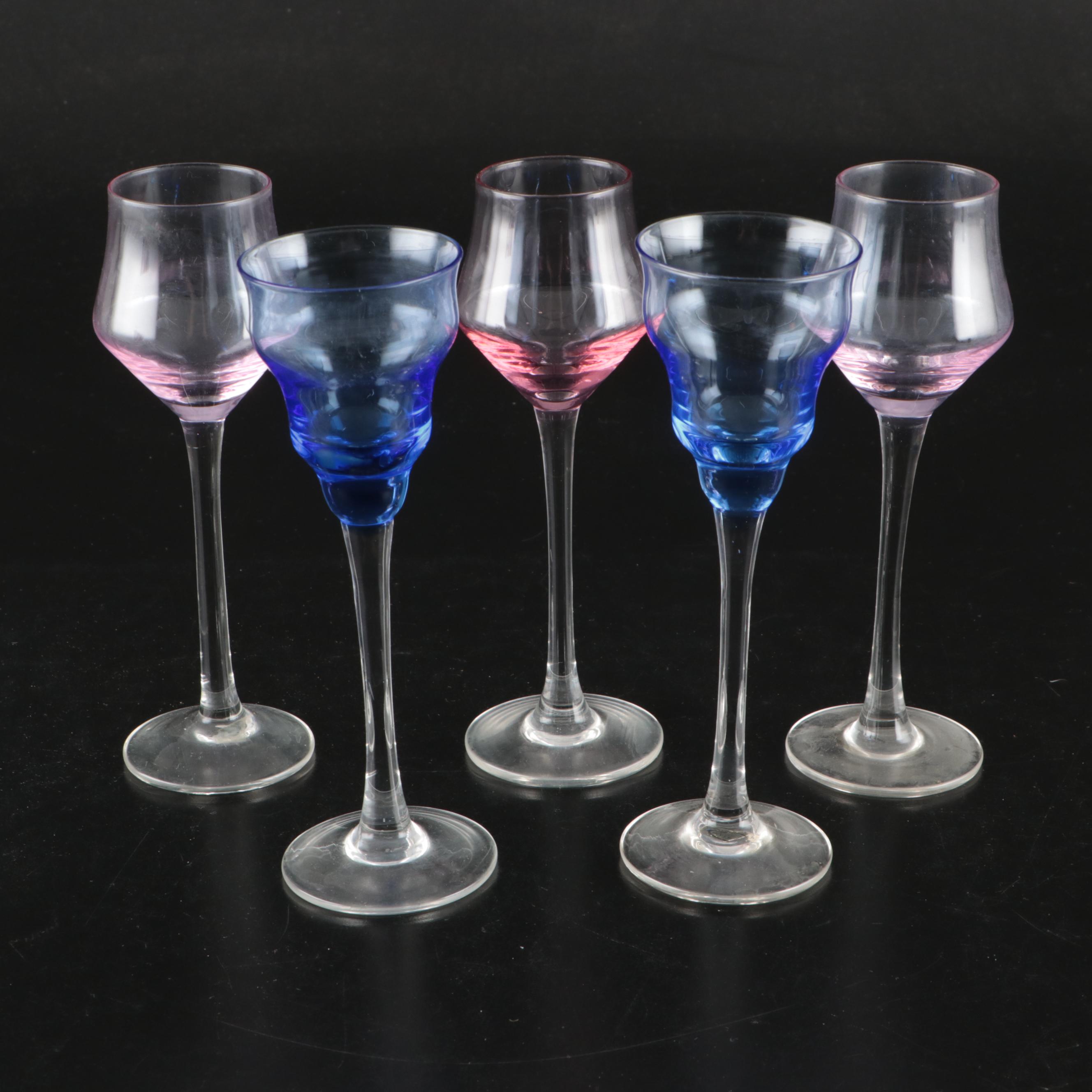 Wm. Rogers Silver Plate Round Tray with Multicolor Glass Stemware