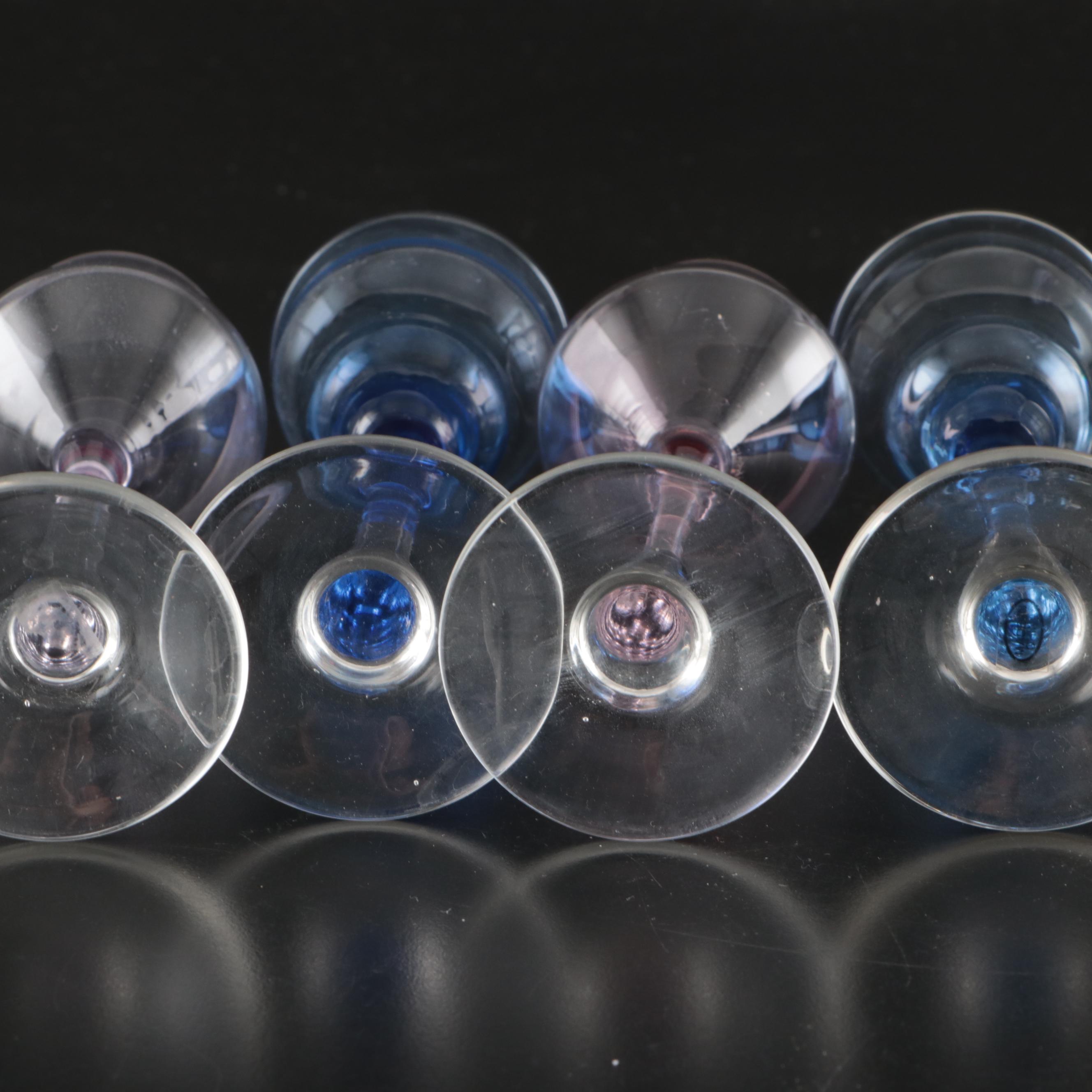 Wm. Rogers Silver Plate Round Tray with Multicolor Glass Stemware