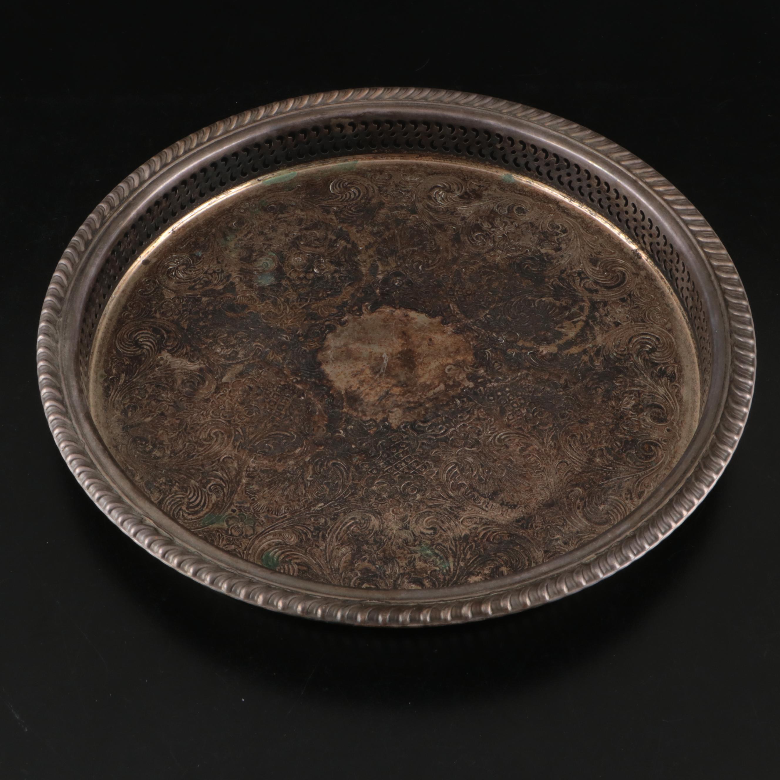 Wm. Rogers Silver Plate Round Tray with Multicolor Glass Stemware