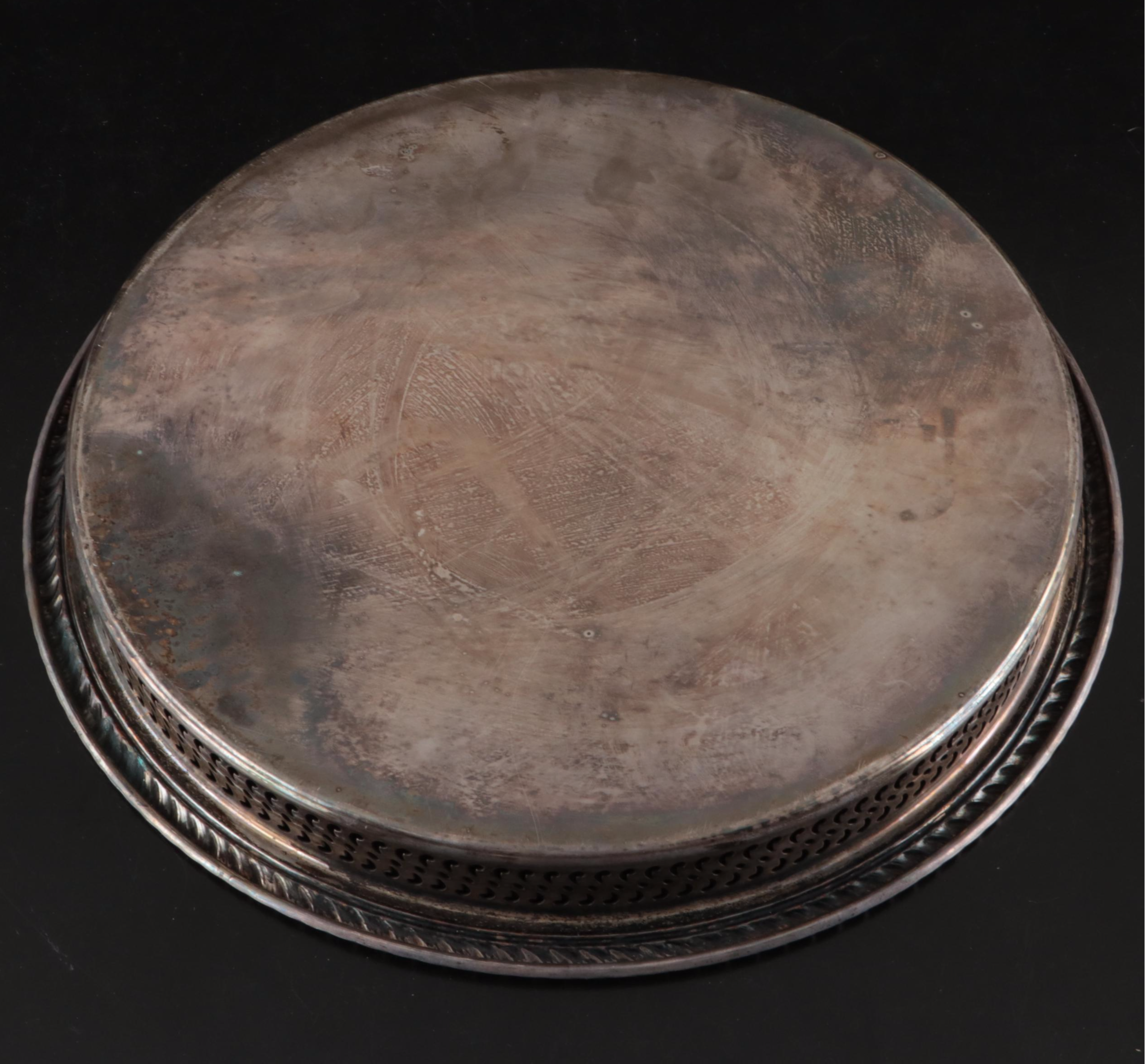 Wm. Rogers Silver Plate Round Tray with Multicolor Glass Stemware