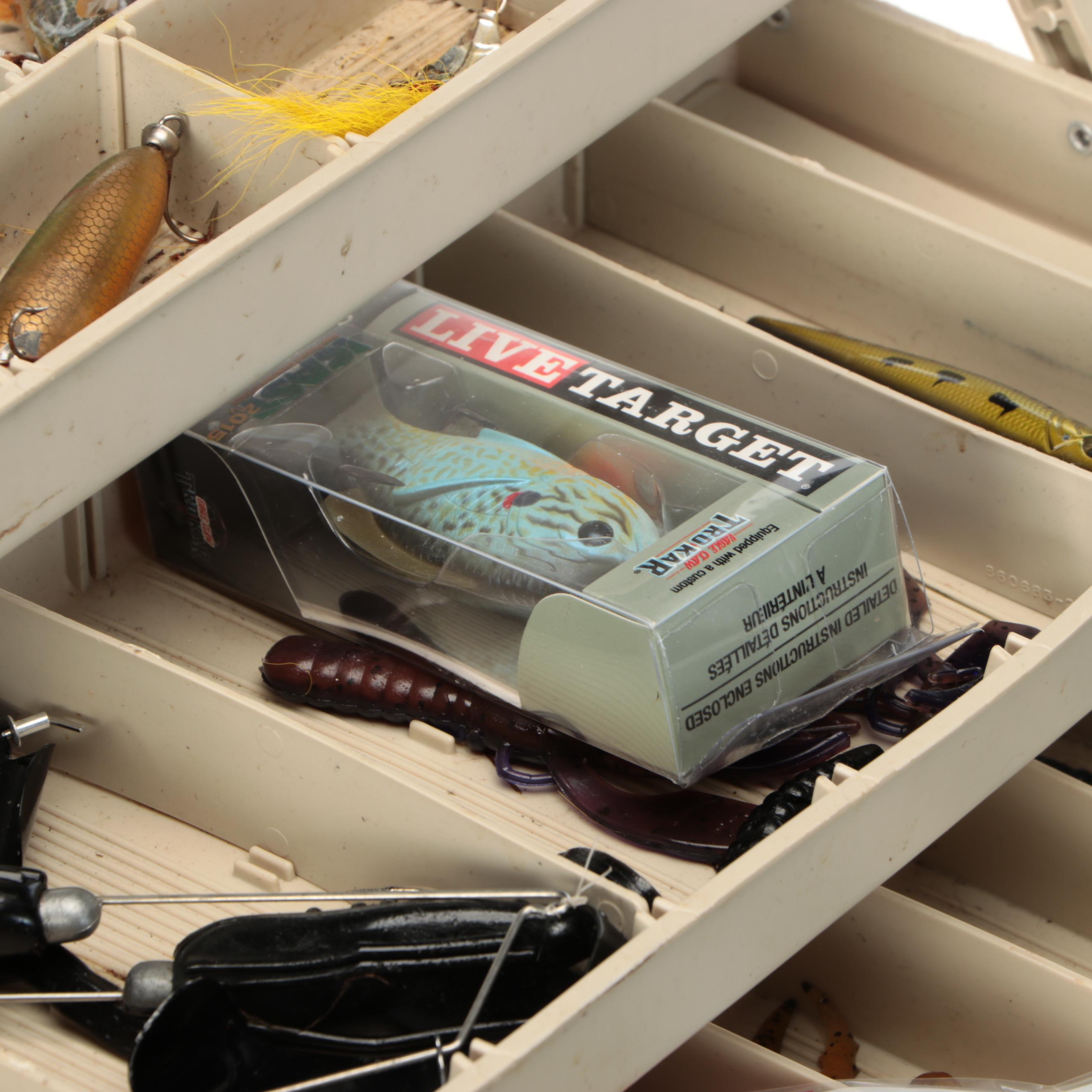 Plano Tackle Box with Synthetic Lures and More Fishing Supplies