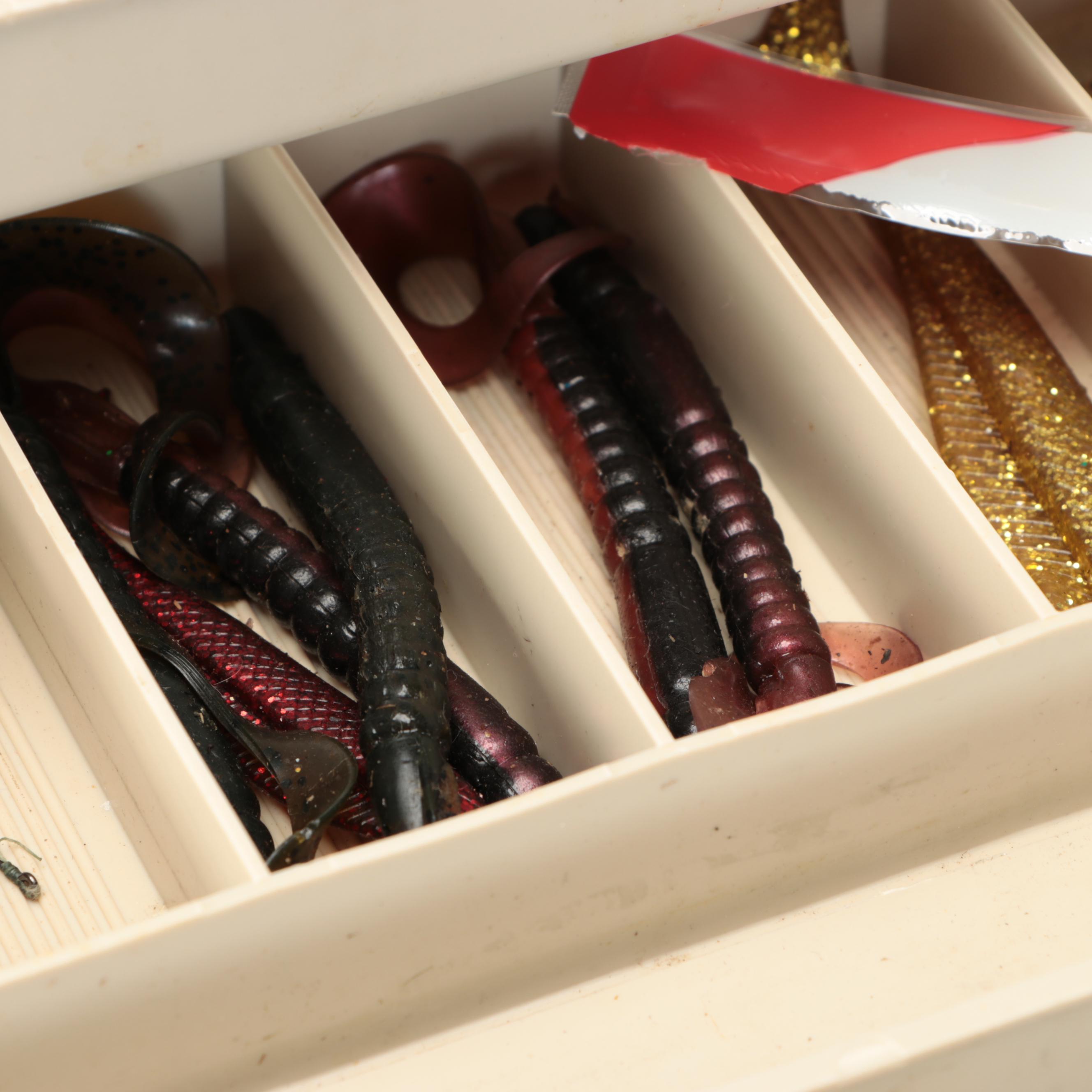Plano Tackle Box with Synthetic Lures and More Fishing Supplies