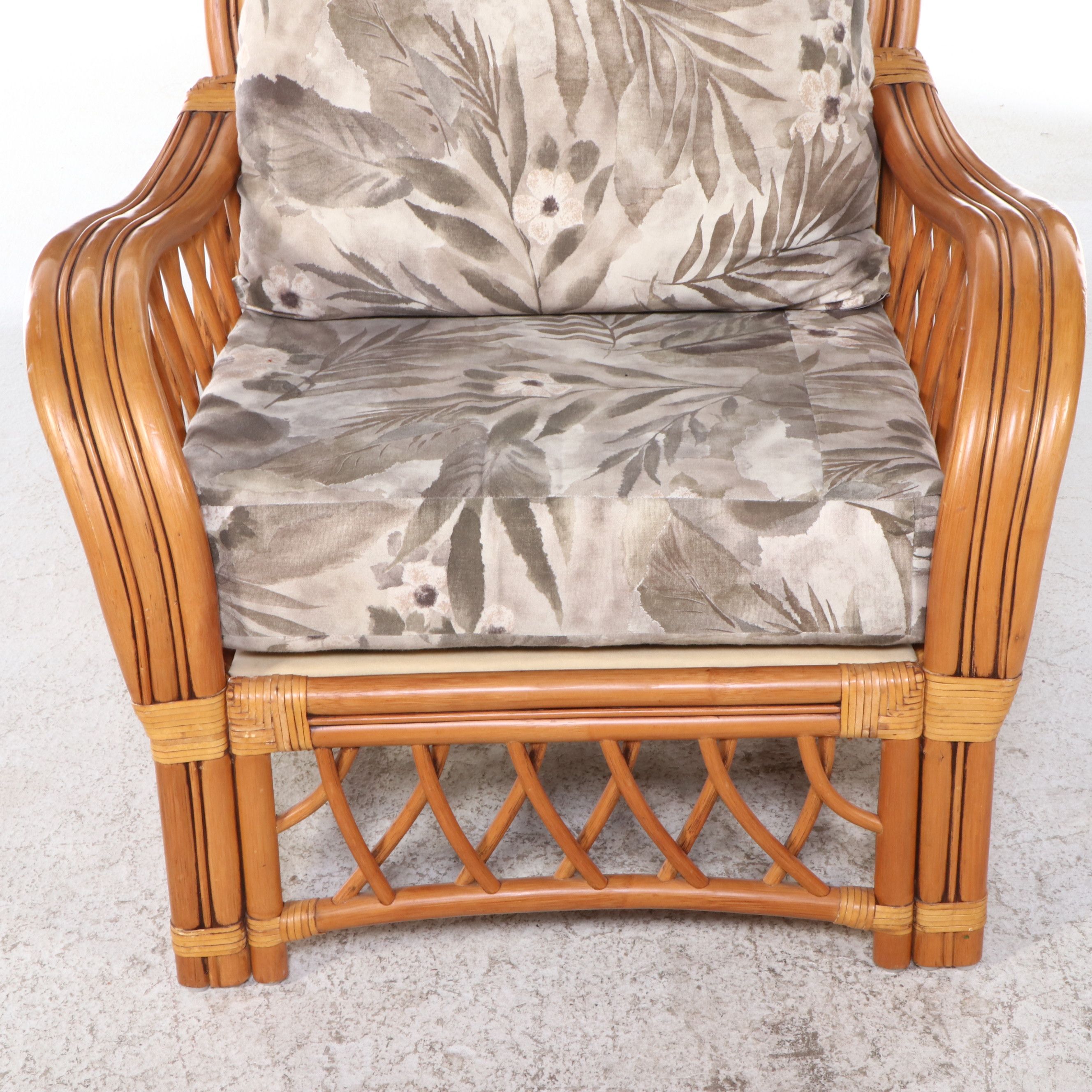 Rattan Armchair and Ottoman with Glass Top End Table