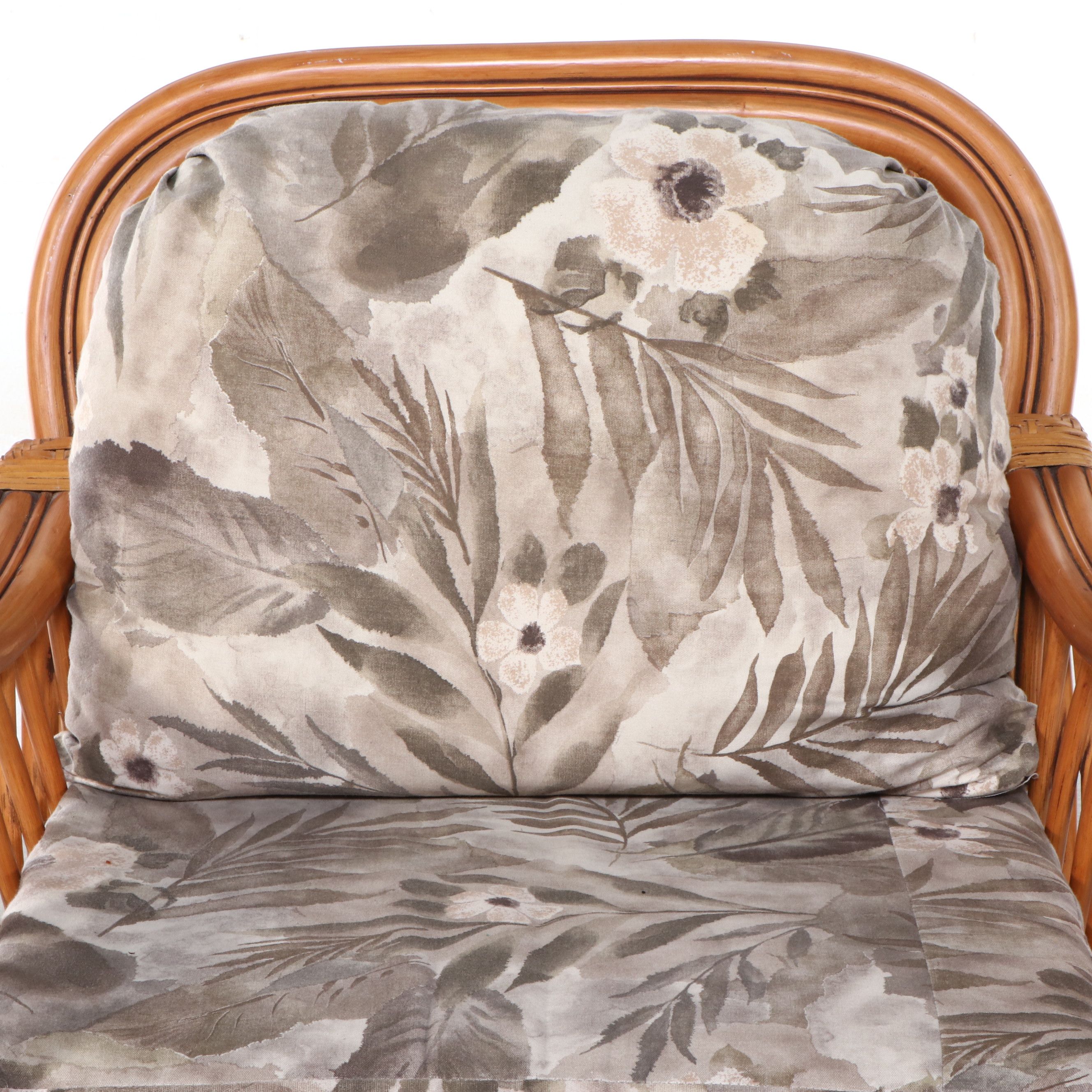 Rattan Armchair and Ottoman with Glass Top End Table