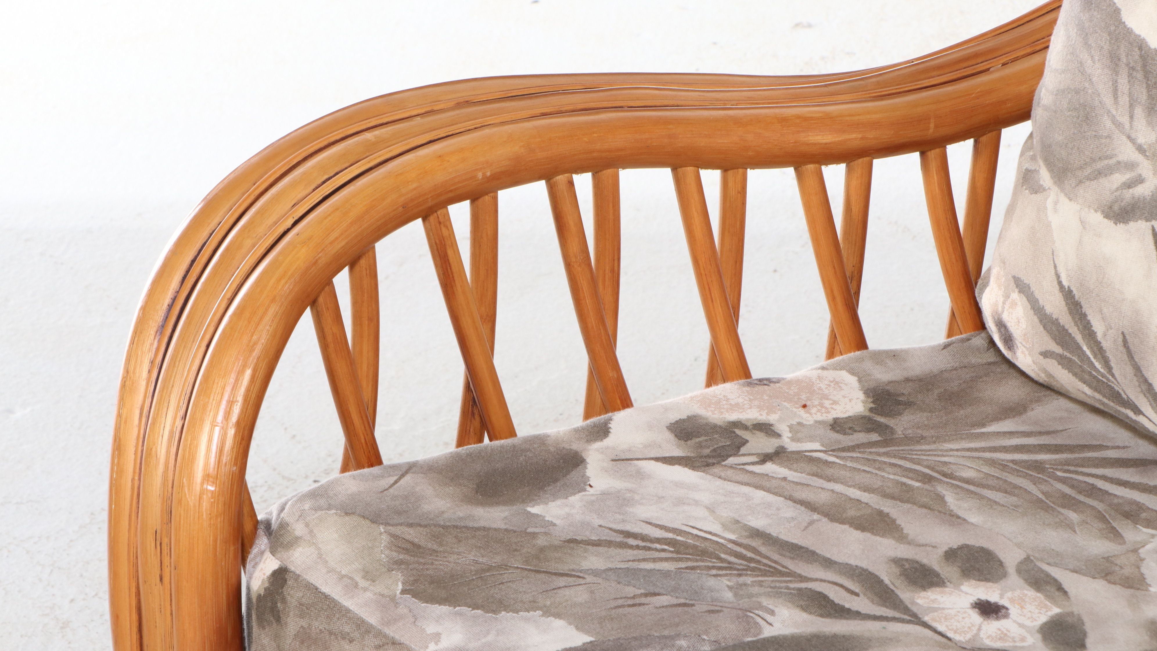 Rattan Armchair and Ottoman with Glass Top End Table