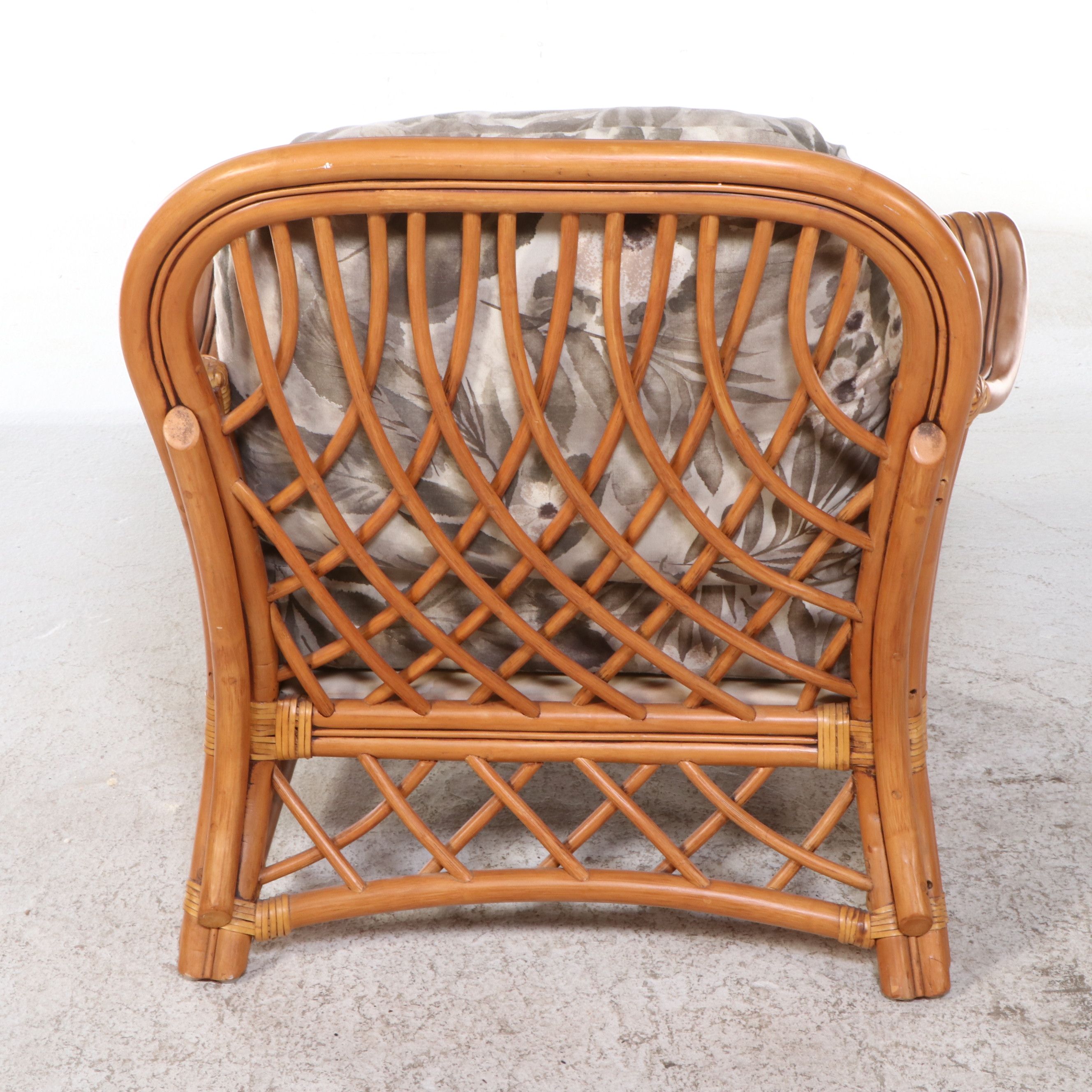 Rattan Armchair and Ottoman with Glass Top End Table
