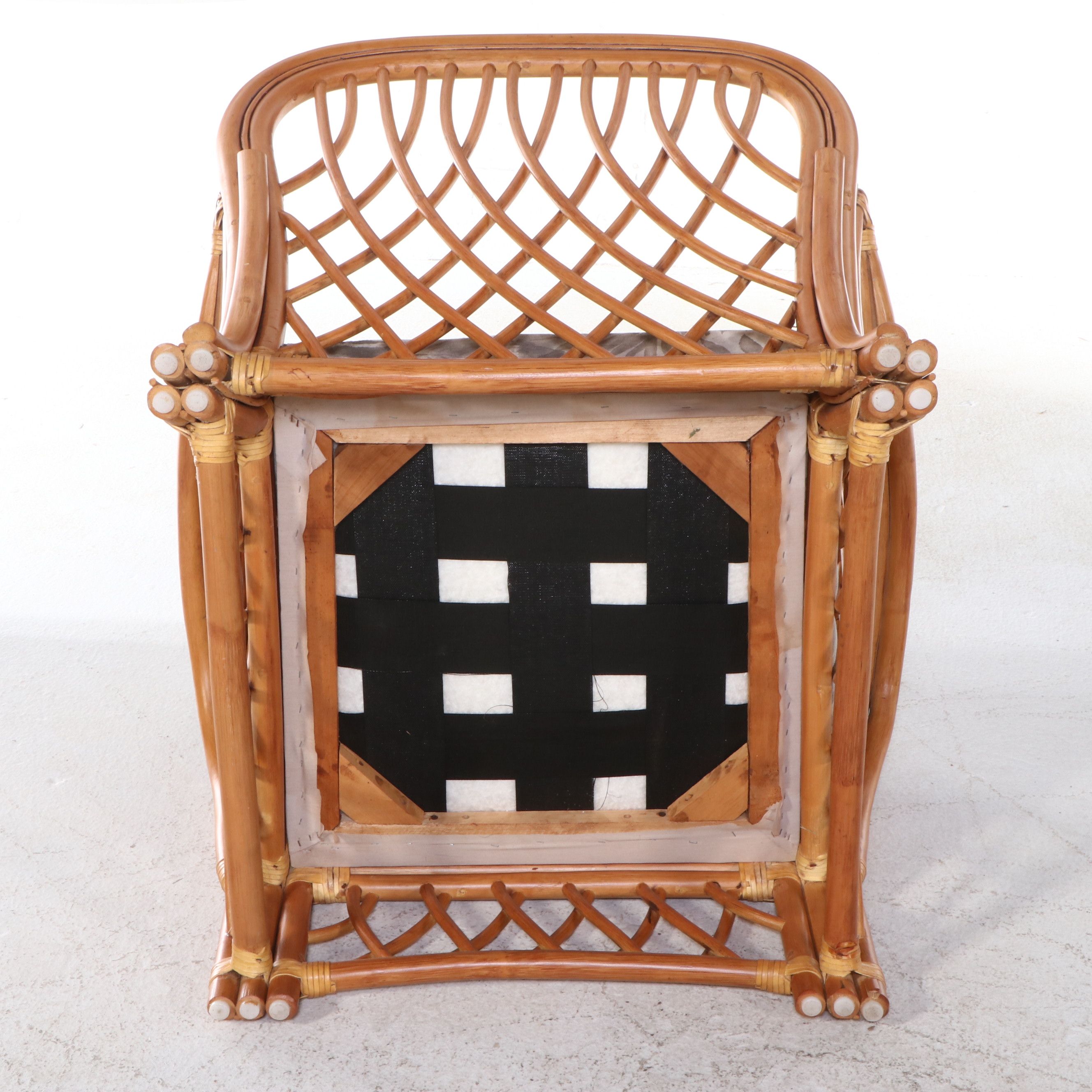 Rattan Armchair and Ottoman with Glass Top End Table