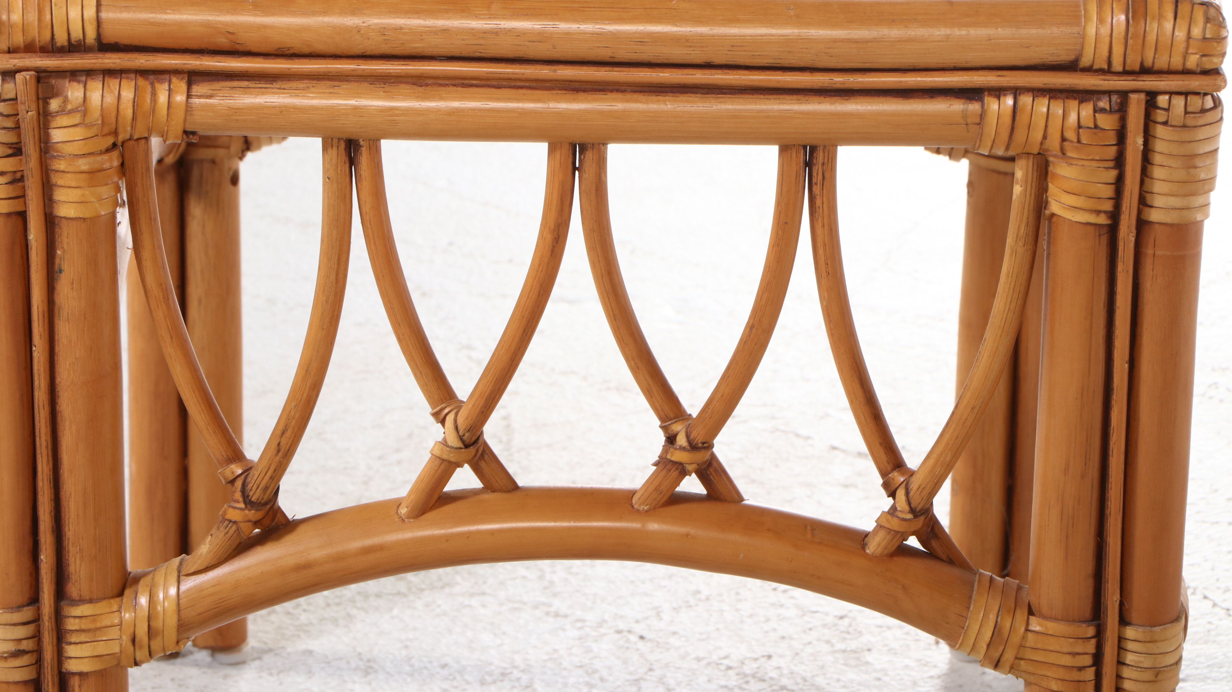 Rattan Armchair and Ottoman with Glass Top End Table