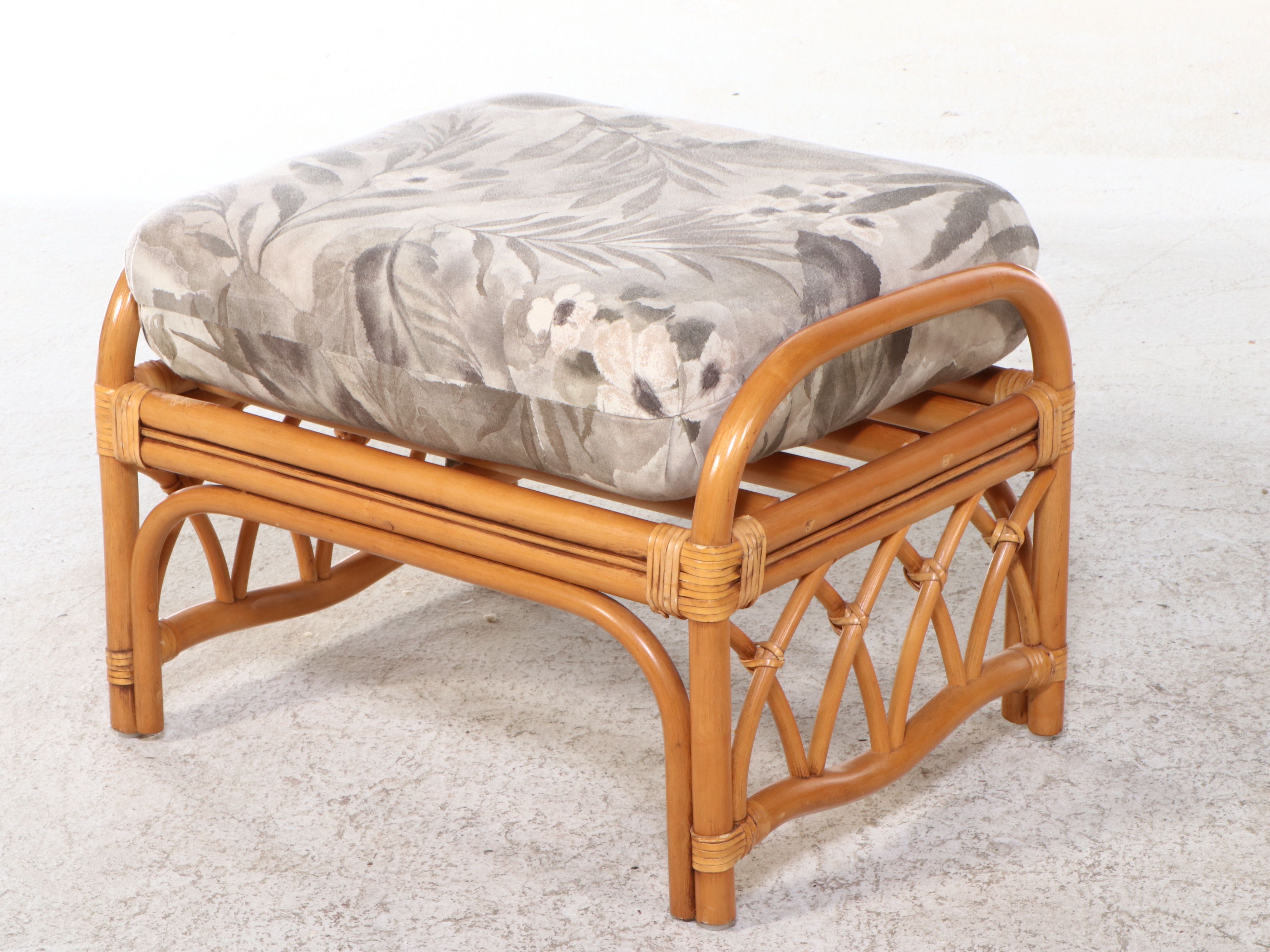 Rattan Armchair and Ottoman with Glass Top End Table