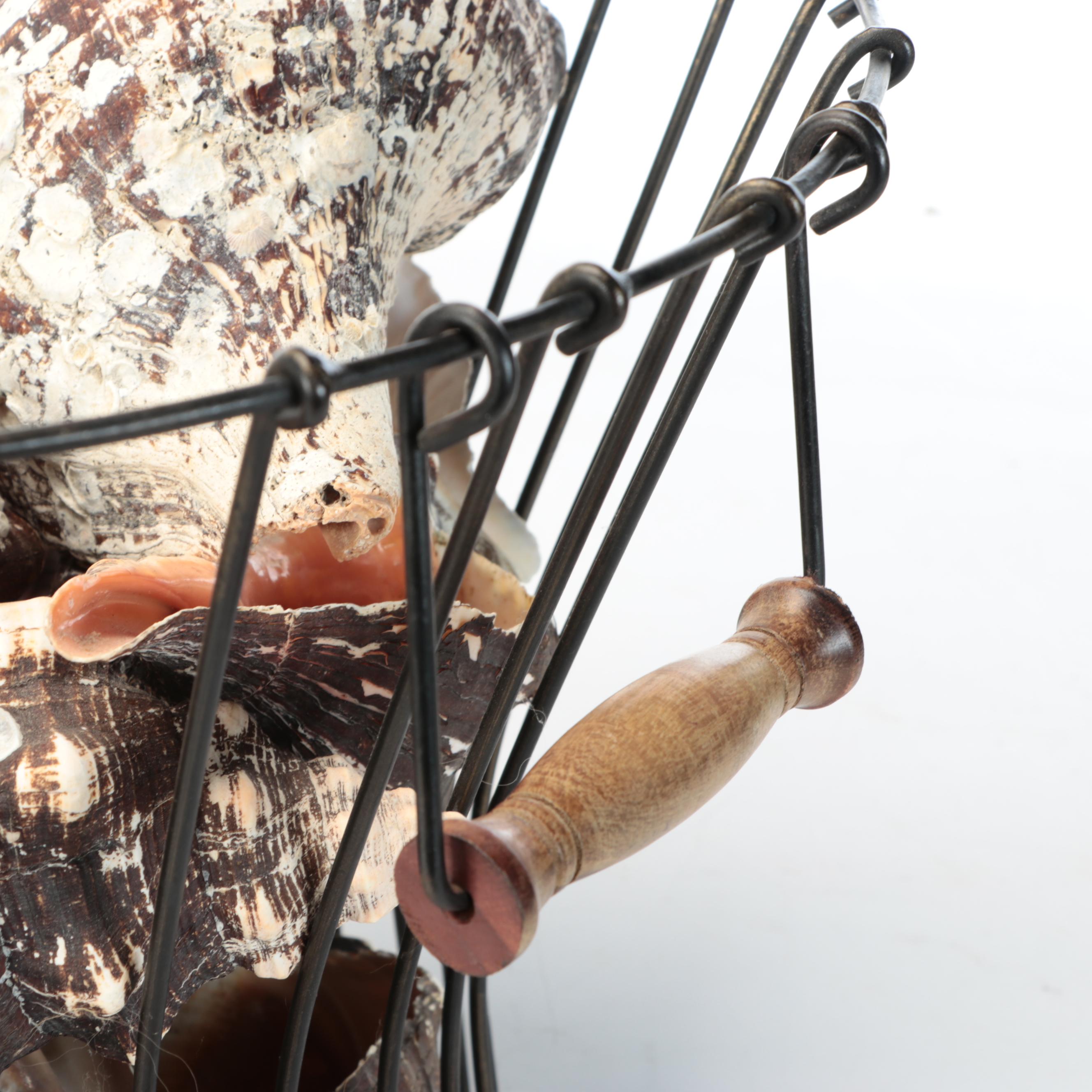Rustic Style Handled Wire Basket with Horse Conch Shells