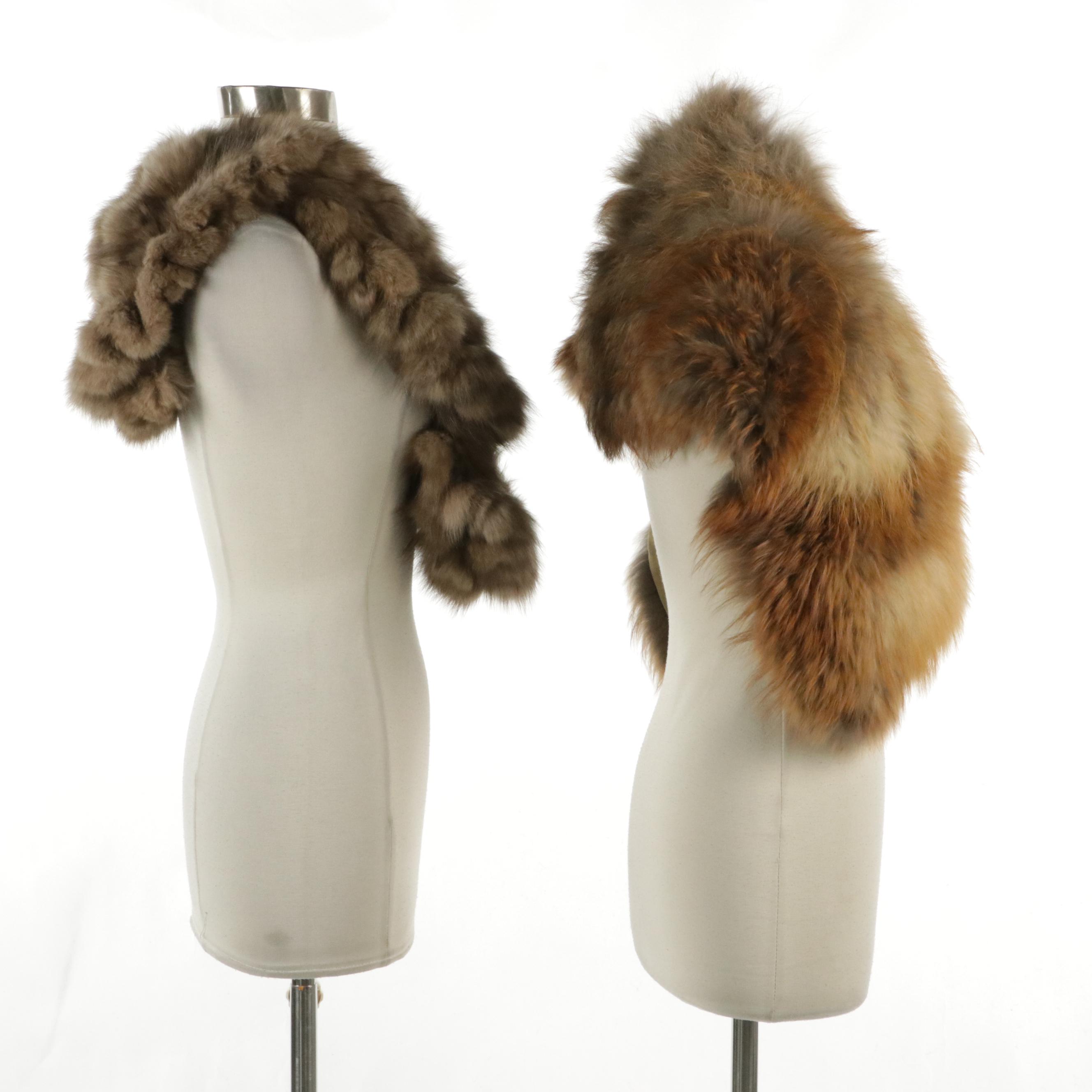 Natural Russian Sable Pieces Knit Infinity Scarf and Natural Red Fox Fur Stole