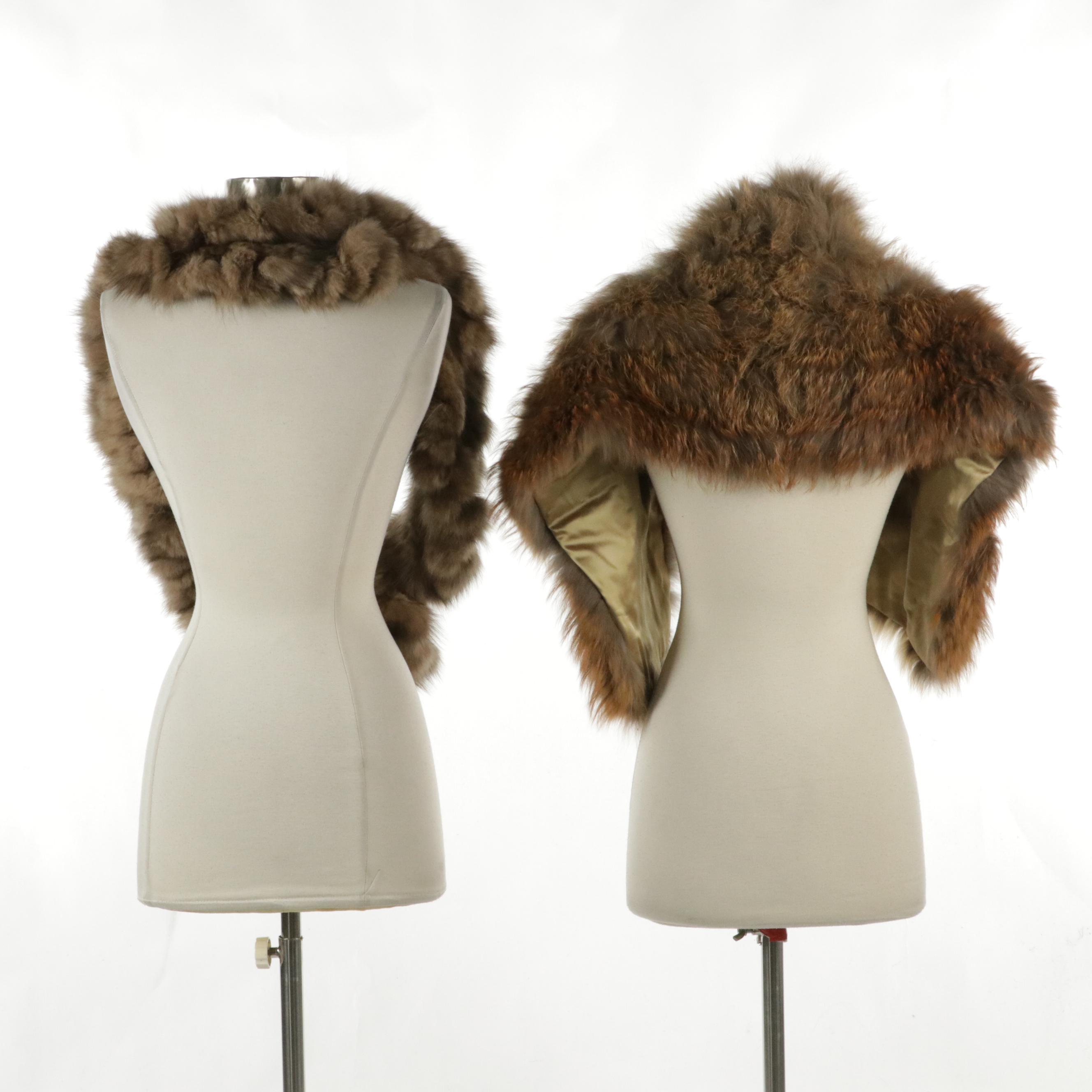 Natural Russian Sable Pieces Knit Infinity Scarf and Natural Red Fox Fur Stole