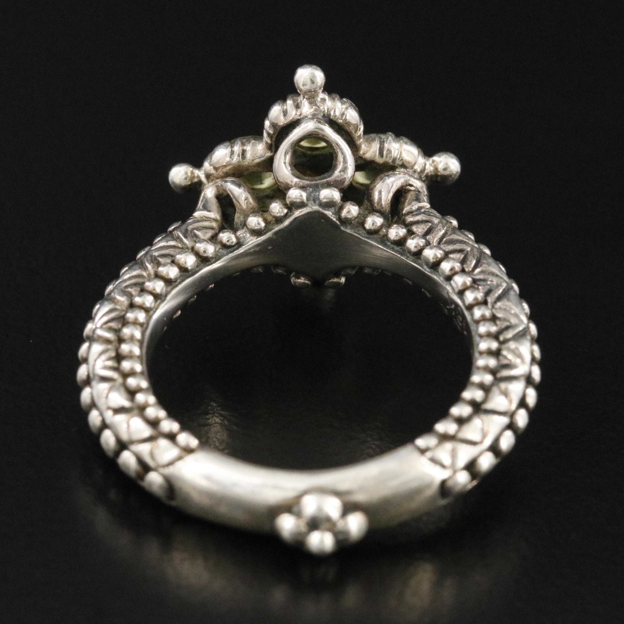 Barbara Bixby Sterling Peridot and White Topaz Flower Ring with 18K Accent