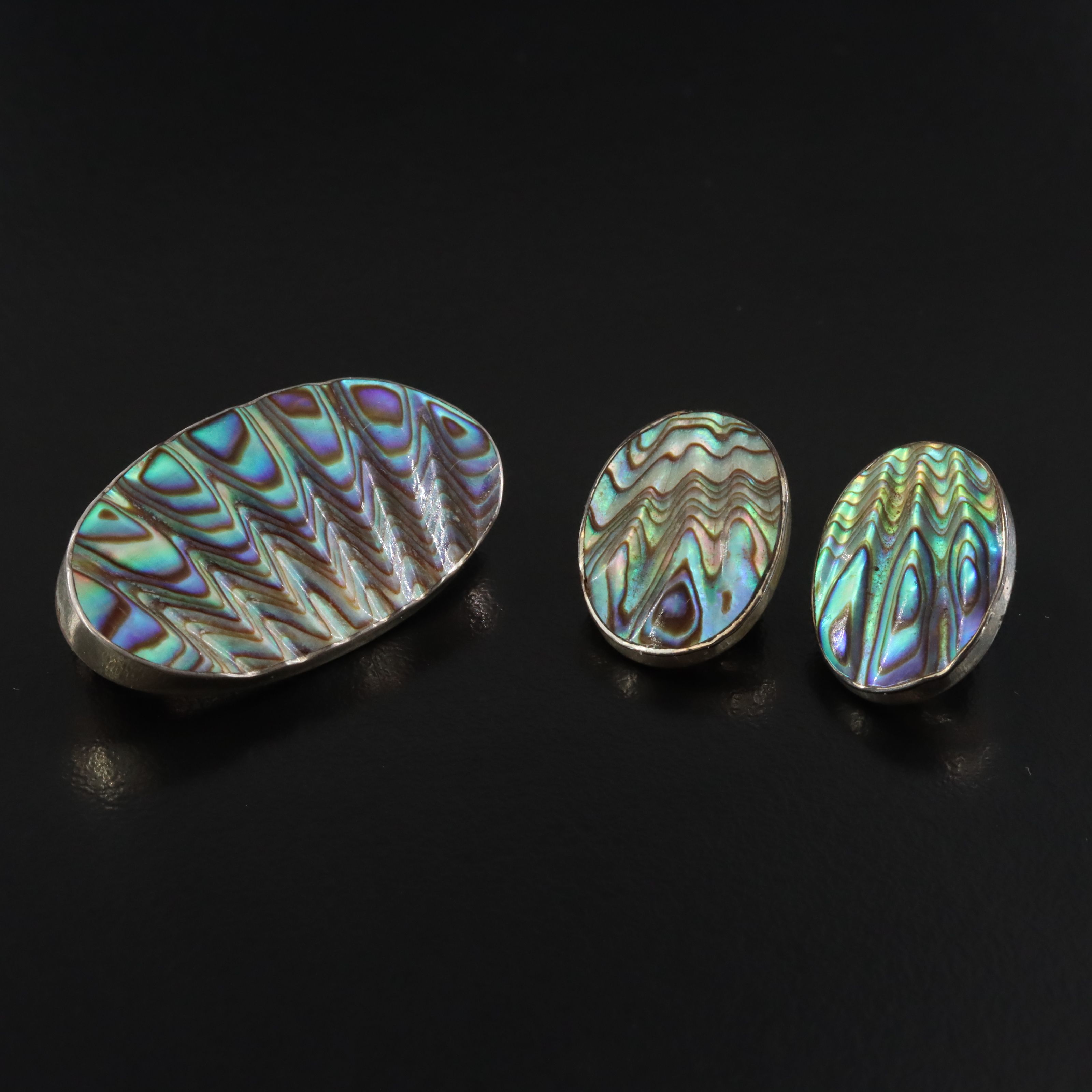 Sterling Abalone Brooch and Earrings Set