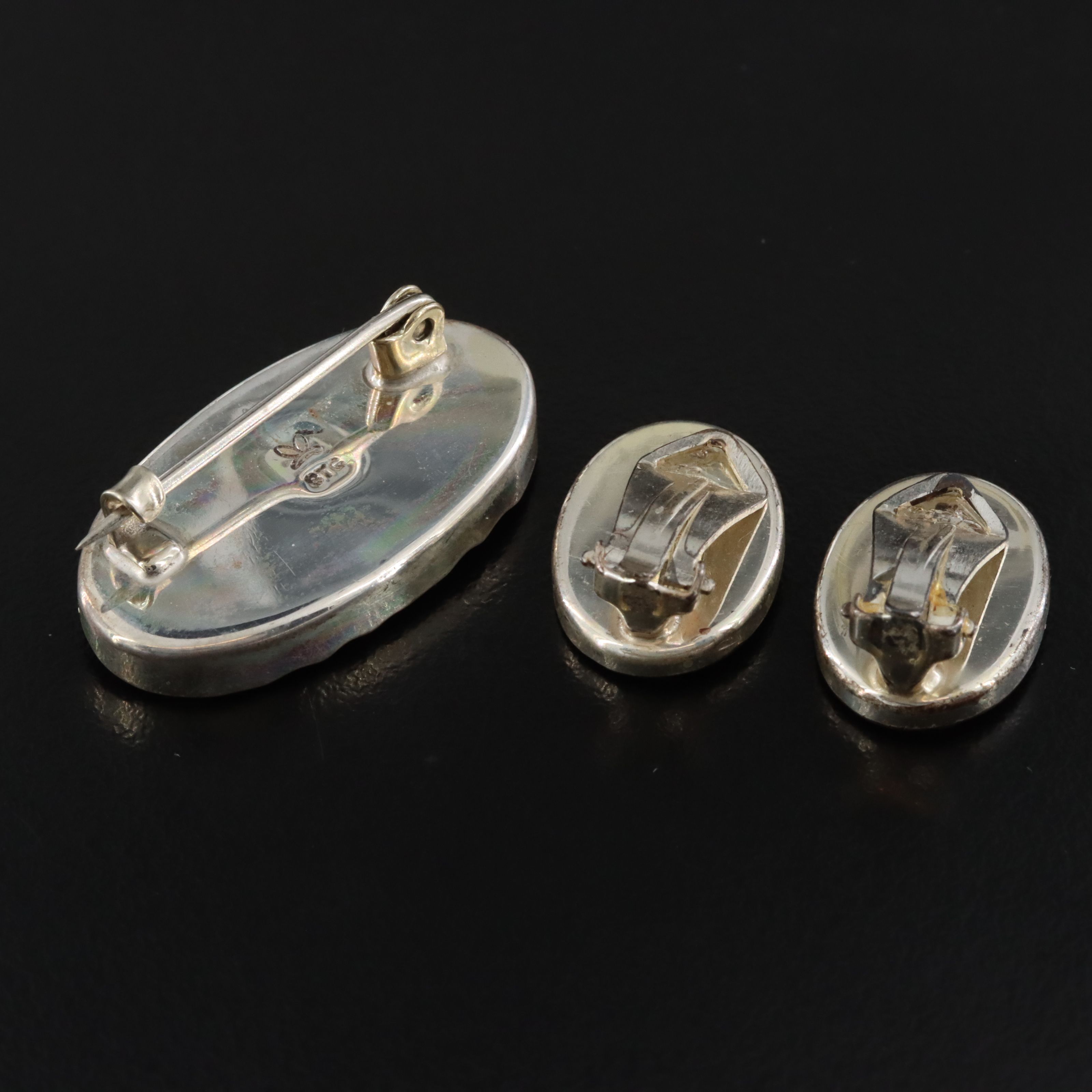 Sterling Abalone Brooch and Earrings Set