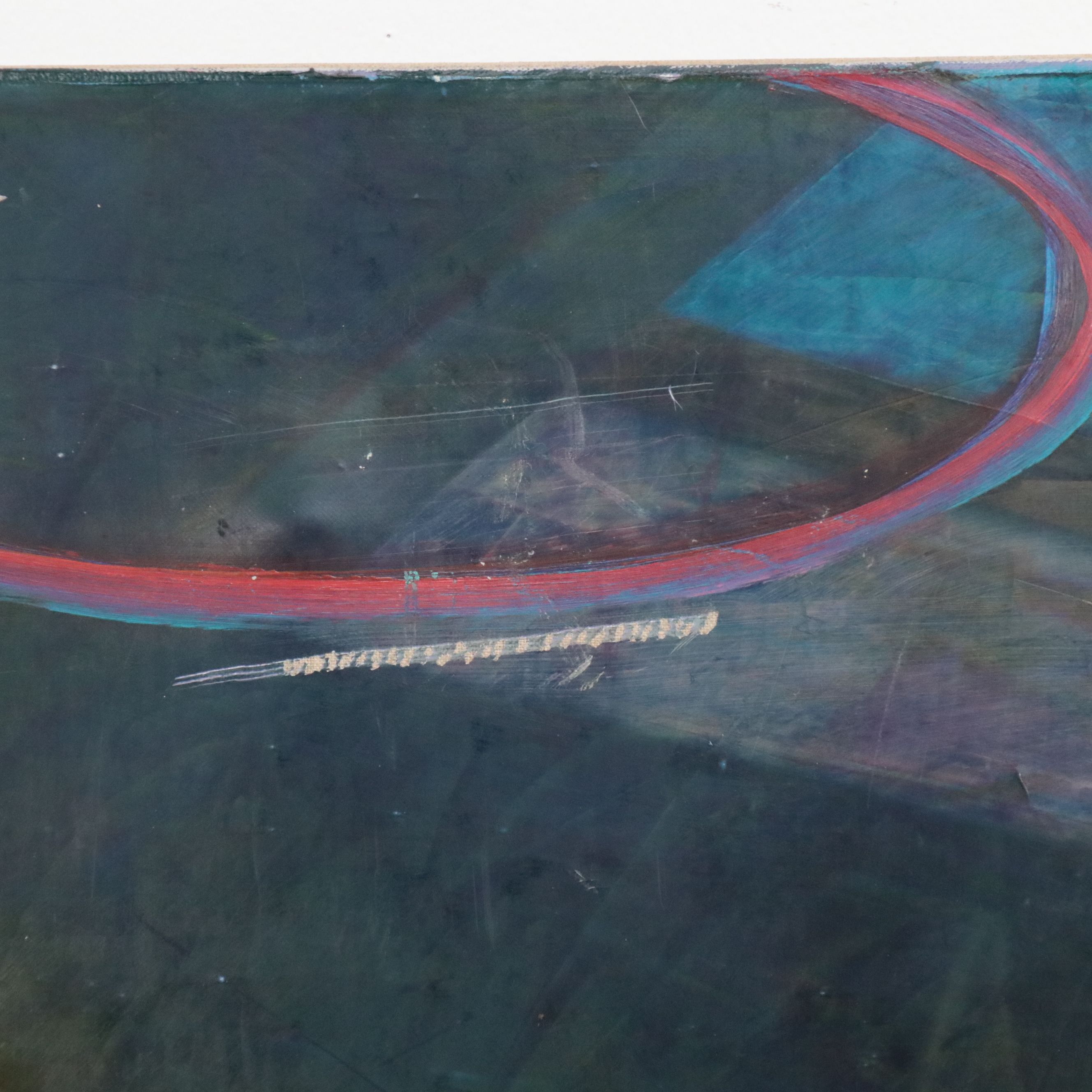 Kim Krause Monumental Oil Painting with Pink Ovals Over Interior Scene, 1997