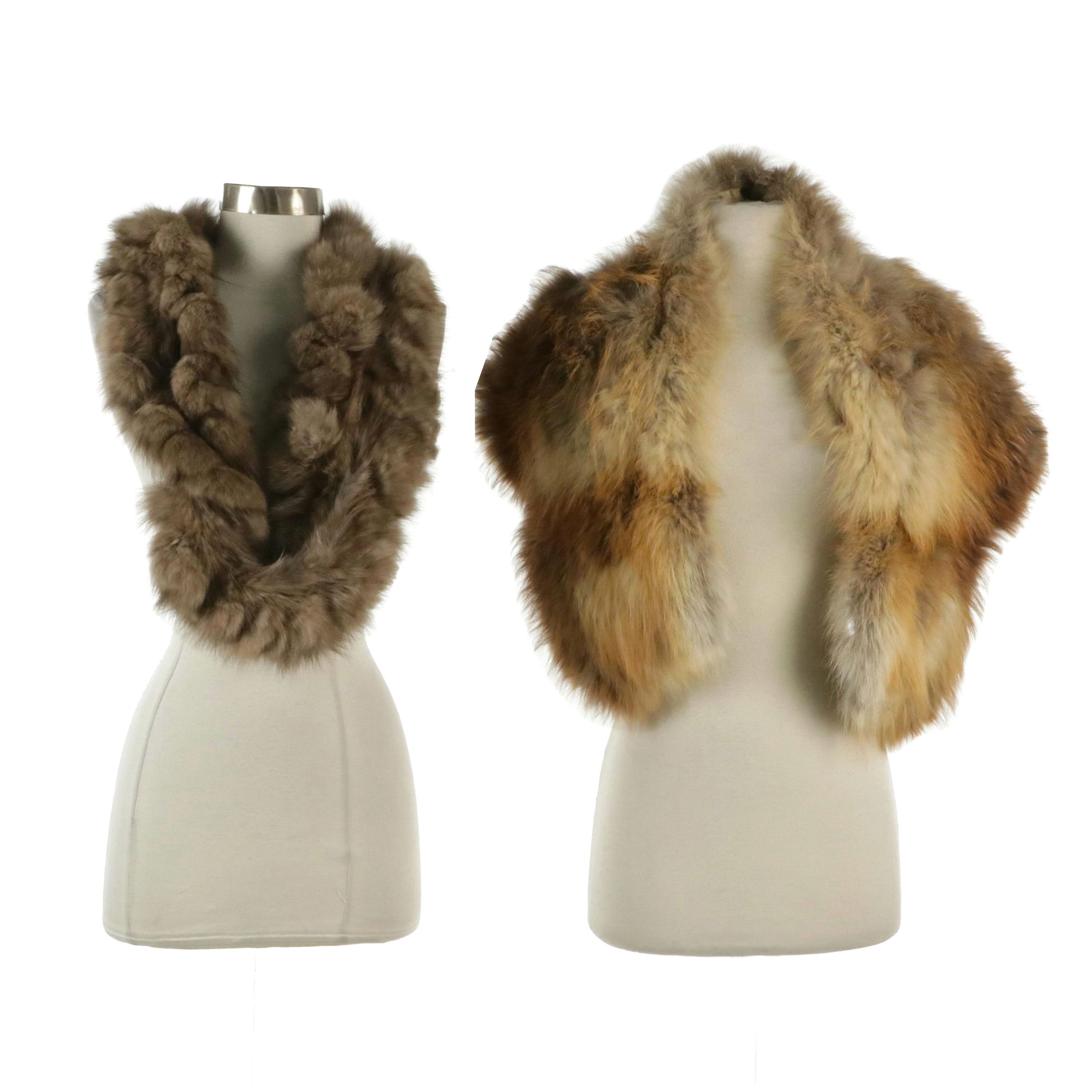 Natural Russian Sable Pieces Knit Infinity Scarf and Natural Red Fox Fur Stole