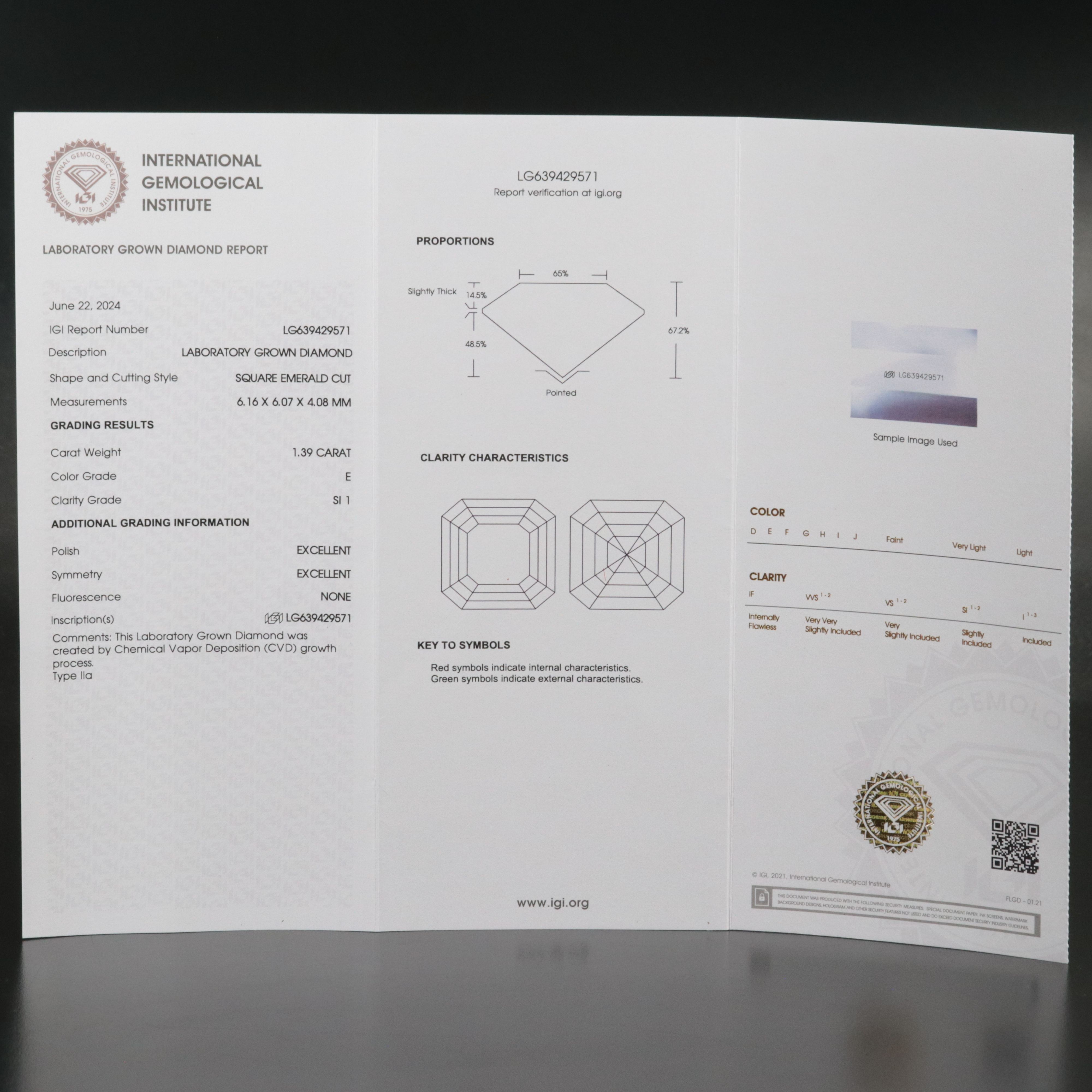 Loose 1.39 CT Lab Grown Diamond with IGI Report