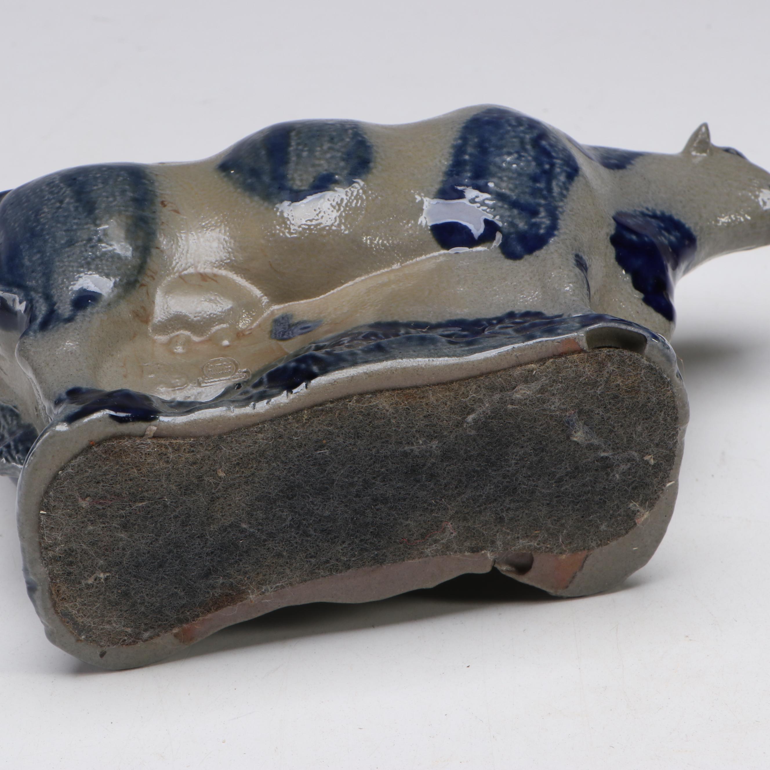 Rowe Pottery Works Salt Glazed Stoneware Cow and Sheep Figurines