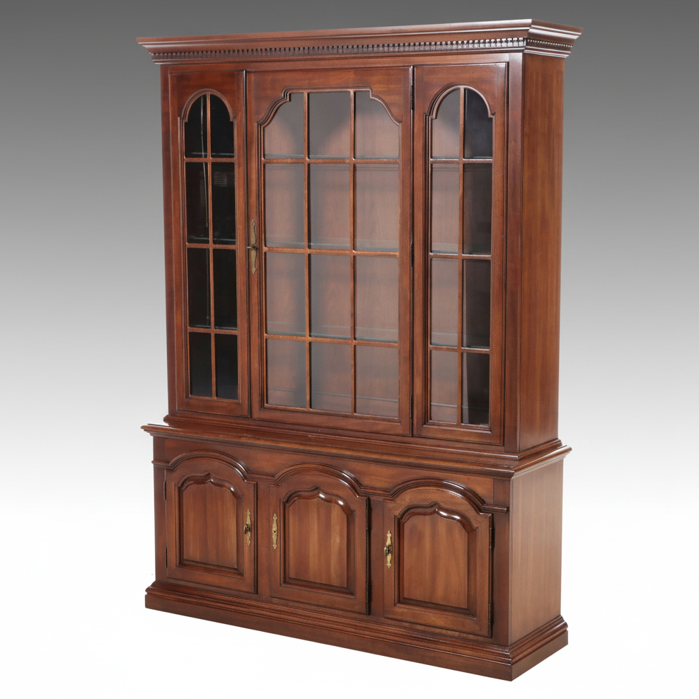 Georgian Style Cherry Illuminated China Cabinet, 1982