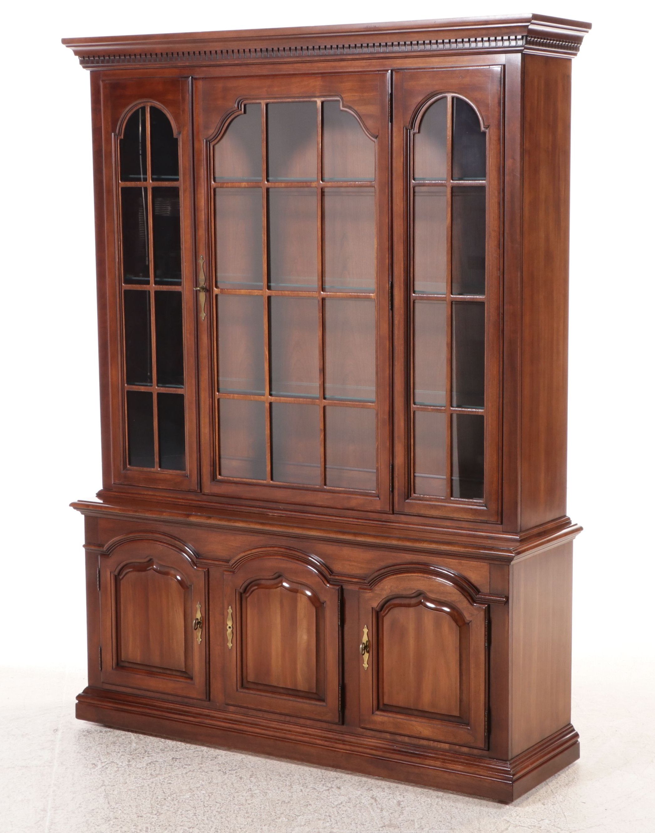 Georgian Style Cherry Illuminated China Cabinet, 1982