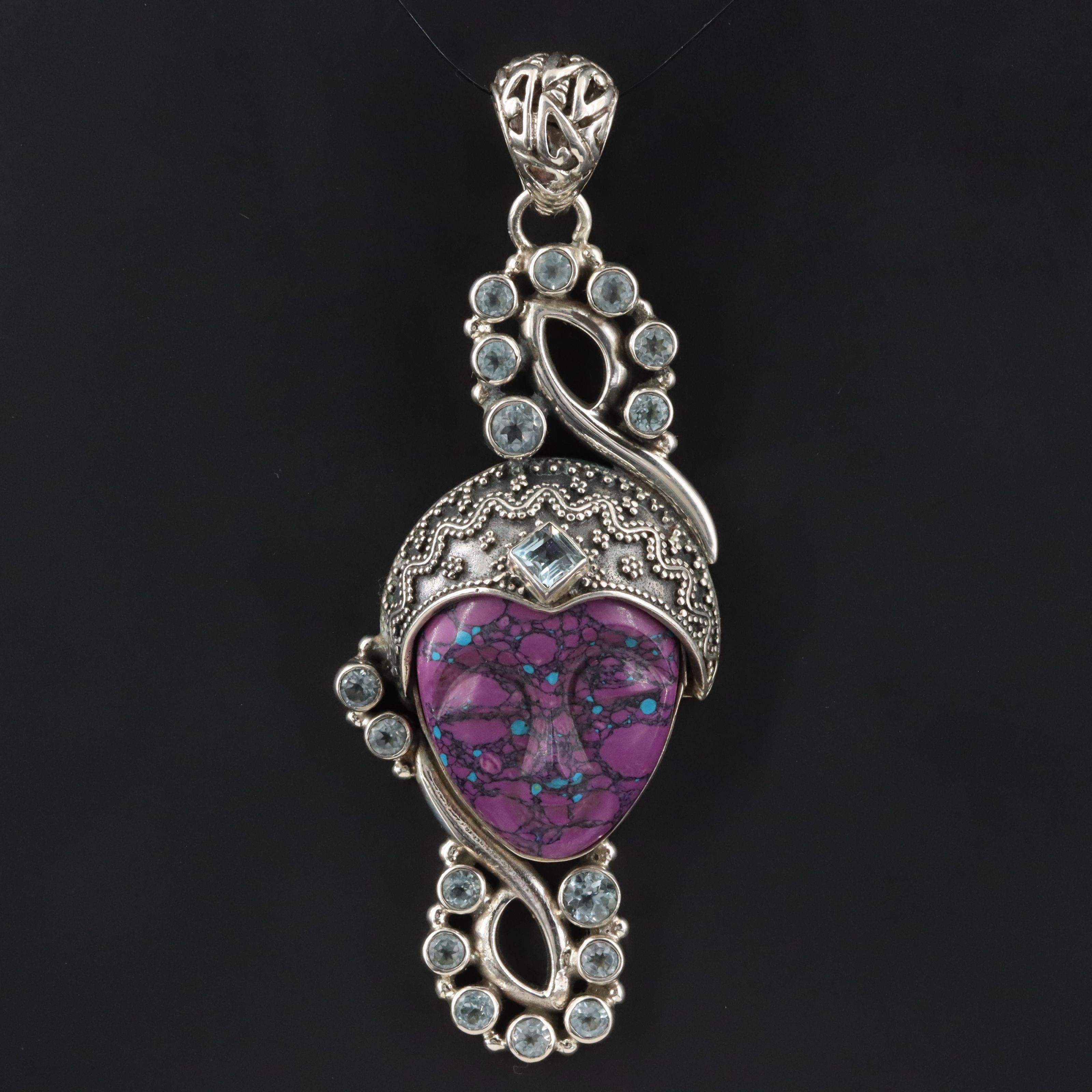 Sterling Topaz and Faux Gemstone Goddess Pendant